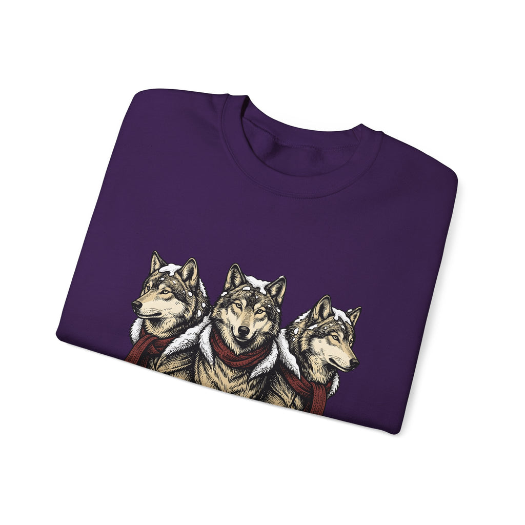 Wolf Trio Sweatshirt Christmas Animal Gift Women Hand Drawn Sweatshirt Pack Sweatshirt Xmas Fan Illustrated Sweatshirt Creature Graphic Vintage Scarf Sweatshirt