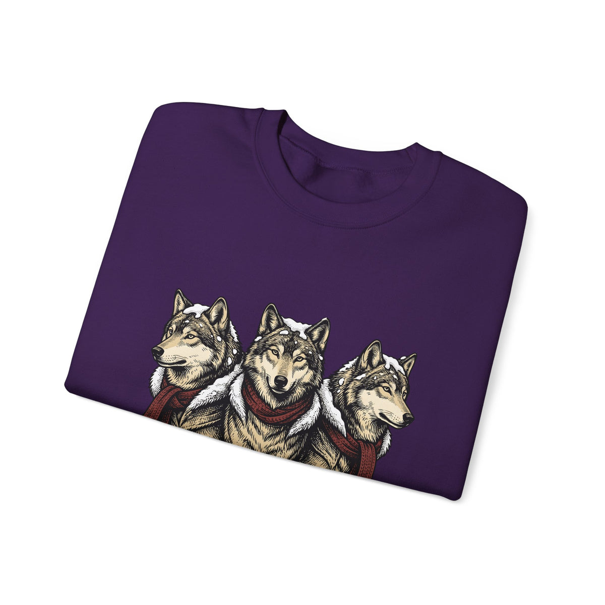 Wolf Trio Sweatshirt Christmas Animal Gift Women Hand Drawn Sweatshirt Pack Sweatshirt Xmas Fan Illustrated Sweatshirt Creature Graphic Vintage Scarf Sweatshirt