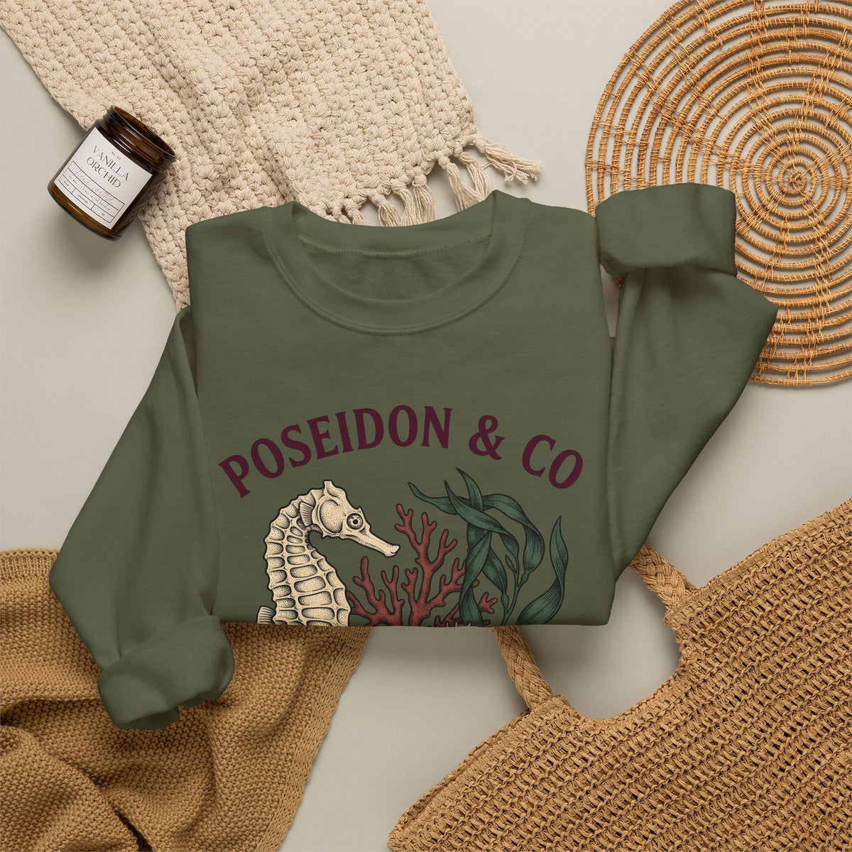 Seahorse Ocean Coastal Gift Old School Seahorse Marine Fan Sea Creature Coastal Ink Sweatshirt