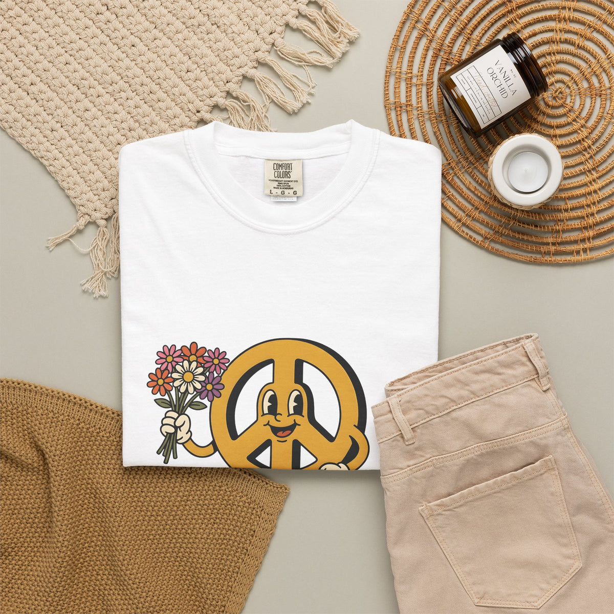 Peace Symbol Mascot T-Shirt Dog Festival Gift Women Animated T-Shirt Peace Sign T-Shirt Dog Fan Cartoon T-Shirt Rave Graphic Classic French Bulldog