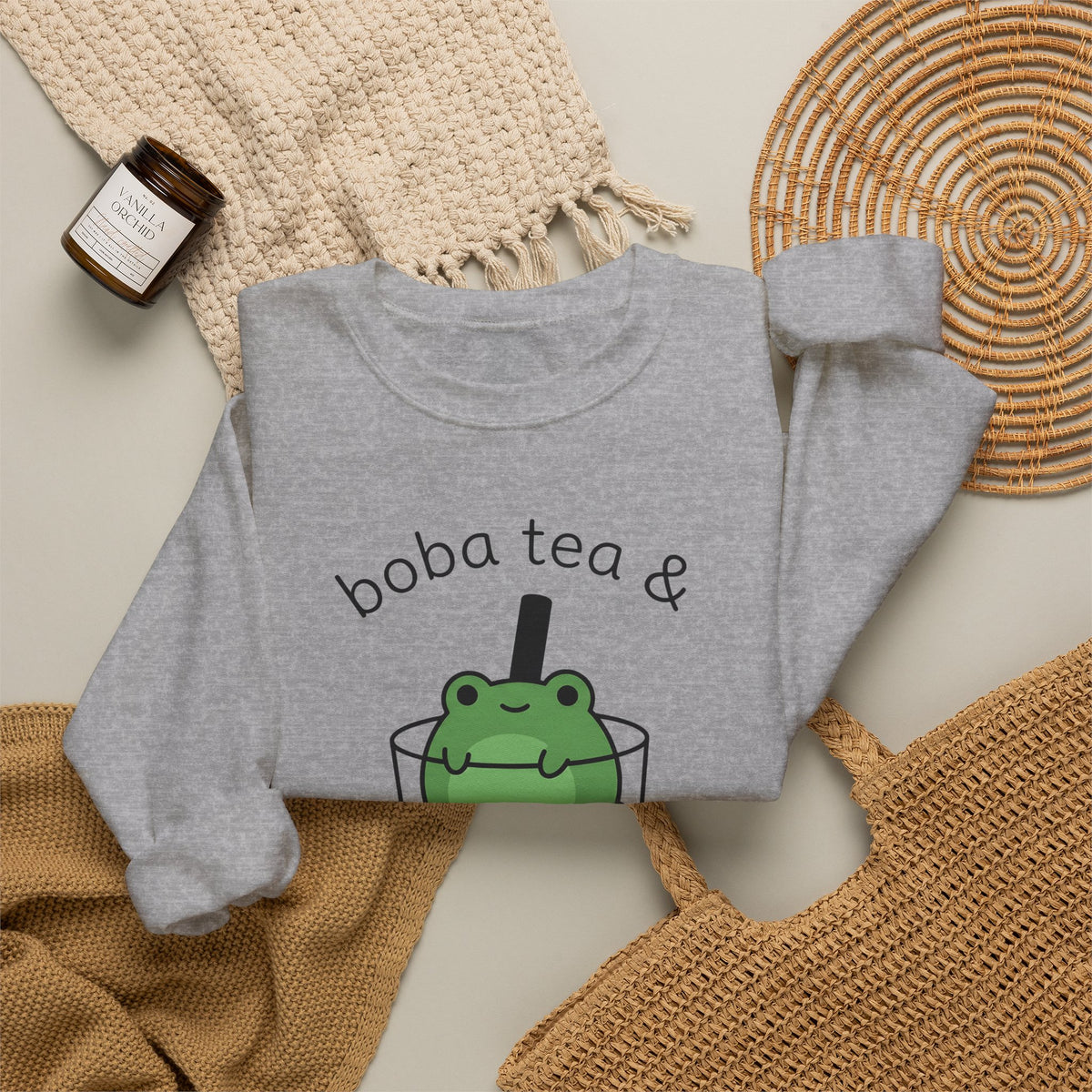 Frog Boba Drink Sweatshirt Drinks Creatures Gift Women Sweet Sweatshirt Boba Sweatshirt Beverage Fan Toad Graphic Sleek Bubble Tea Sweatshirt