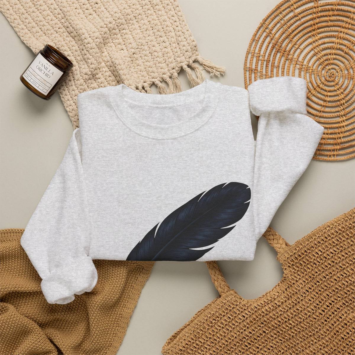 Feather Charm Sweatshirt Boho Chic Spiritual Gift Women Retro Sweatshirt Charm Sweatshirt Bohemian Enthusiast Vintage Sweatshirt Mystical Graphic Sketch Bow