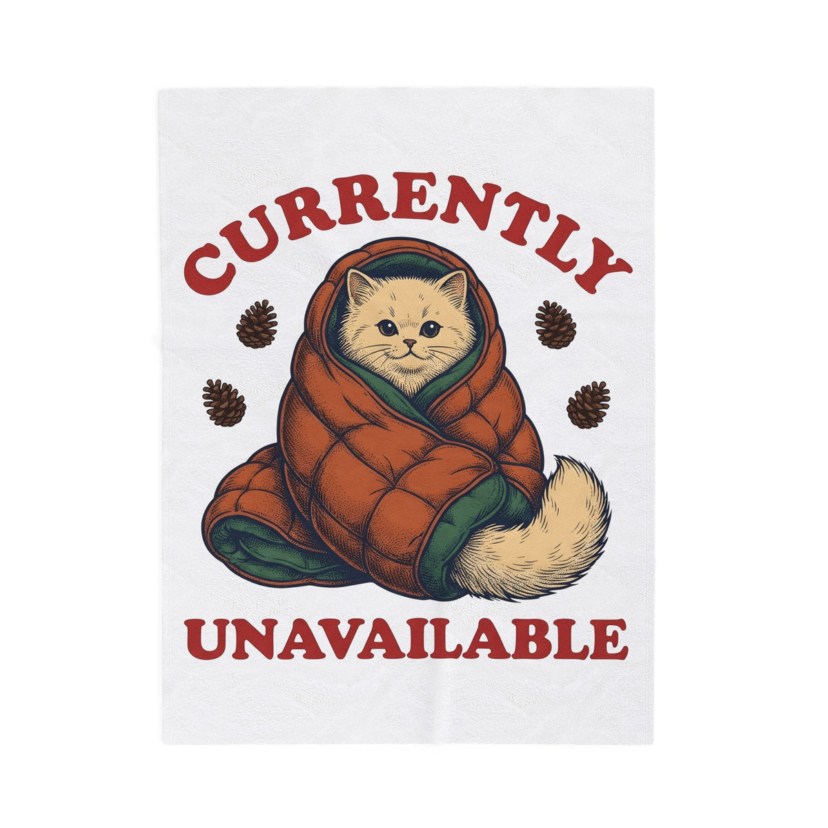 Warm Cat Blanket Cat Backpacking Gift Women Farmhouse Blanket Kitty Blanket Feline Fan Rustic Blanket Hiking Graphic Line Art Conifer Cones Blanket