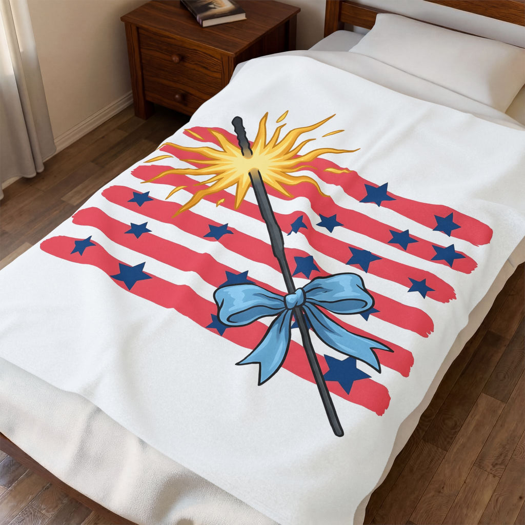 Sparkler Flag Blanket 4th Of July Celebration Gift Women Patriotic Blanket Wave Banner Blanket Independence Day Fan American Blanket Party Graphic