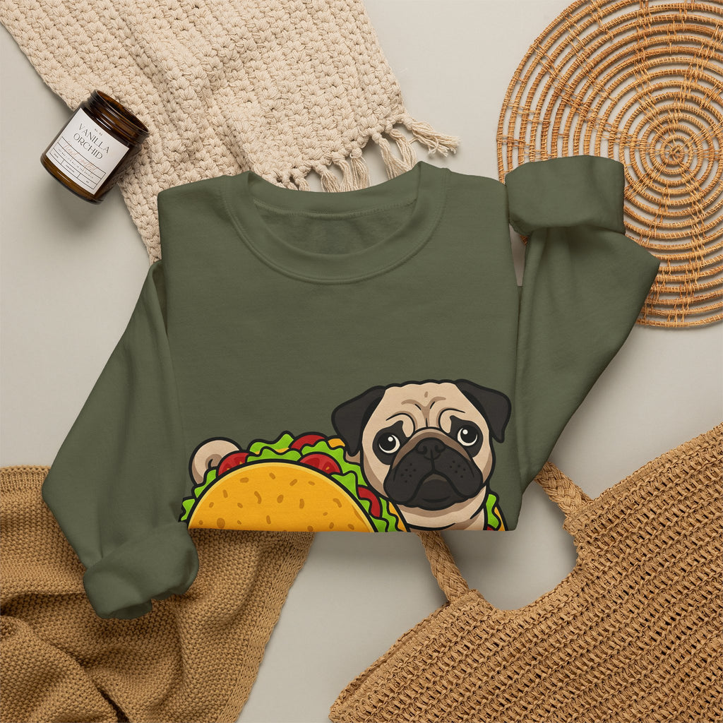 Pug Taco Dog Meal Gift Comic Taco Dog Fan Cartoon Food Doodle Lettuce Sweatshirt