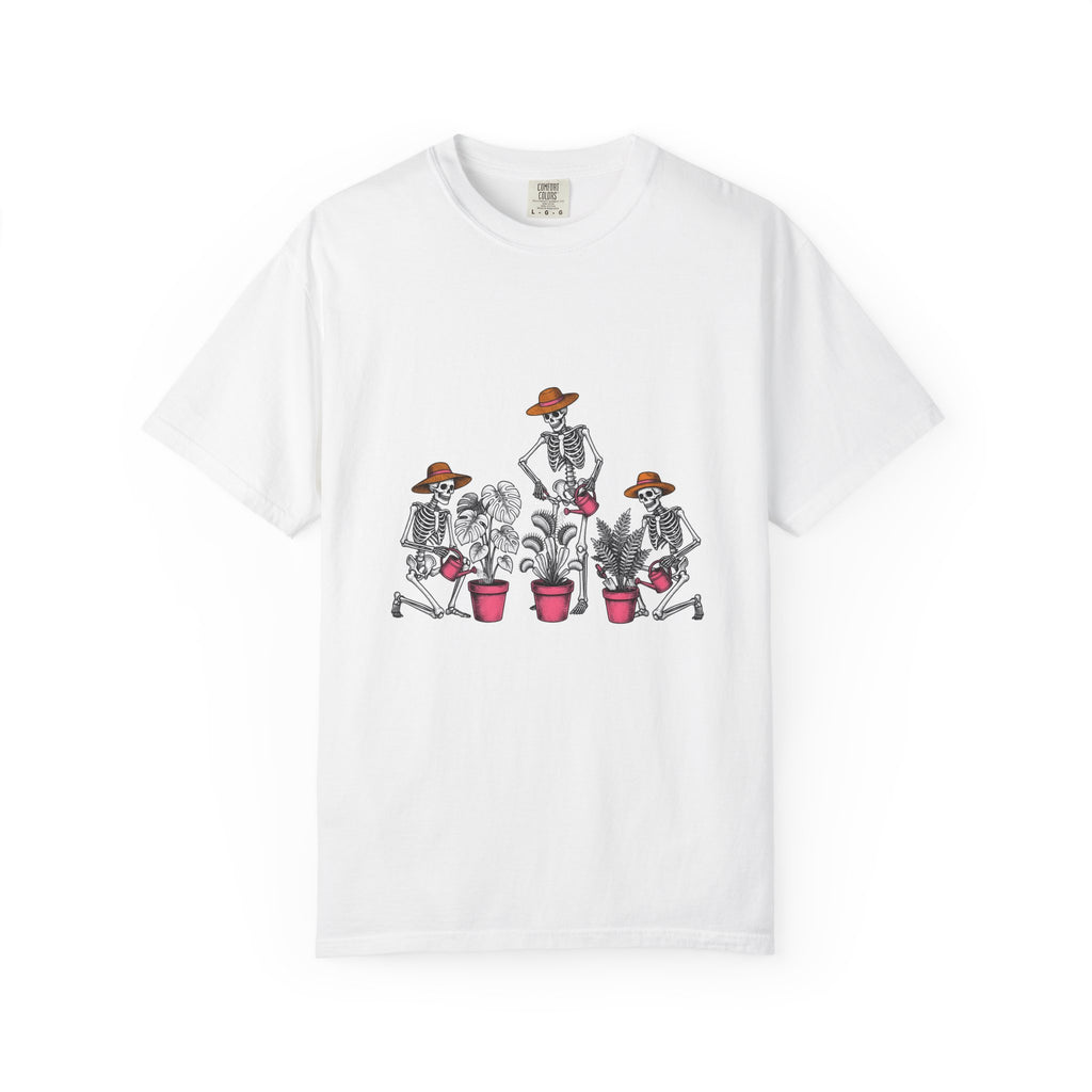 Skull Gardener Halloween Plants Gift Sketch Skeleton Horror Fan Drawing Floral Retro Potted Plants T-Shirt