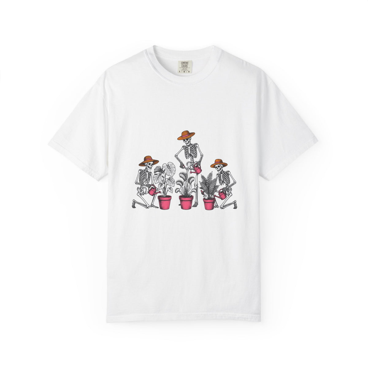 Skull Gardener Halloween Plants Gift Sketch Skeleton Horror Fan Drawing Floral Retro Potted Plants T-Shirt