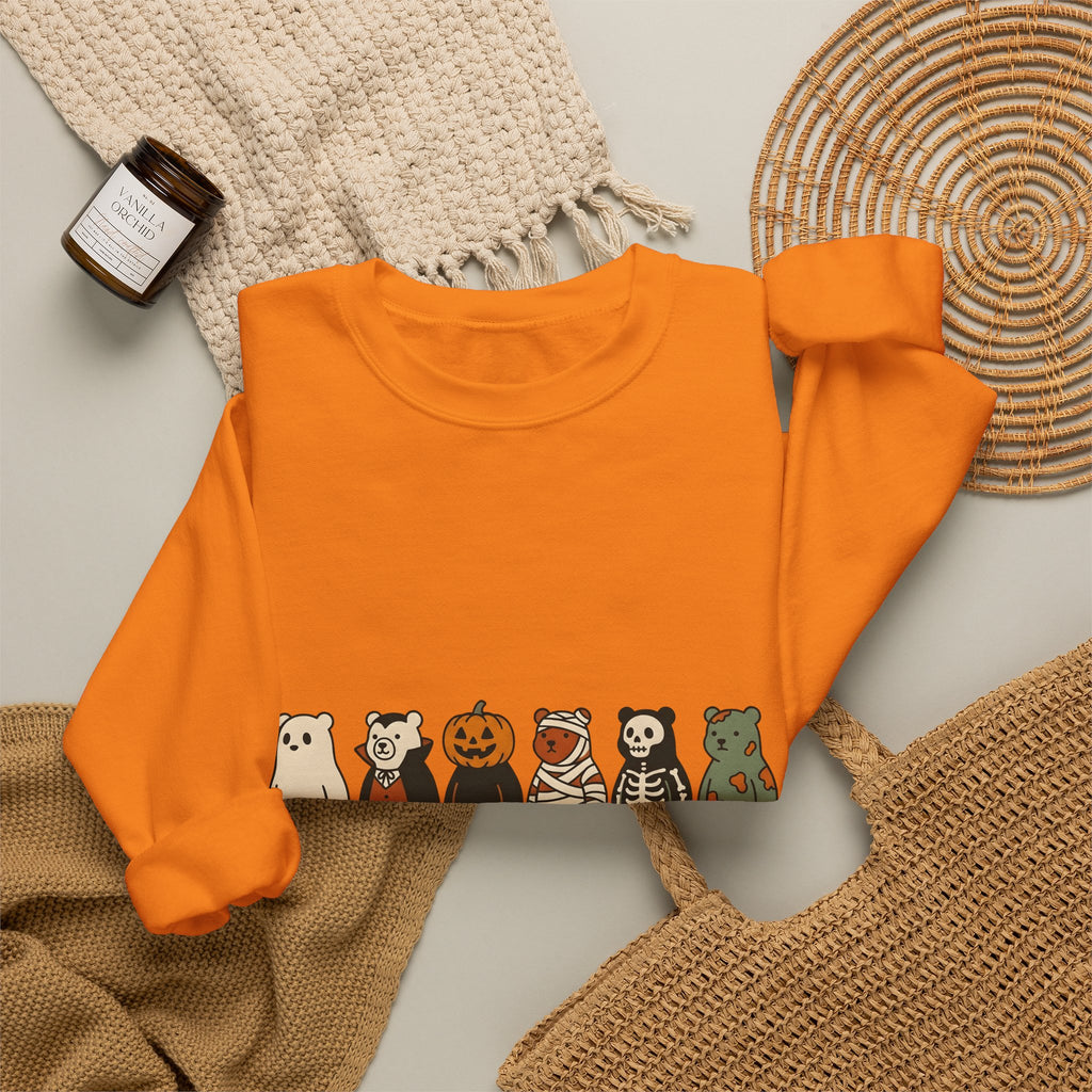 Bear Outfit Sweatshirt Halloween Wildlife Gift Women Comic Sweatshirt Teddy Sweatshirt Halloween Fan Cartoon Sweatshirt Animal Graphic Chibi Jack-O-Lantern