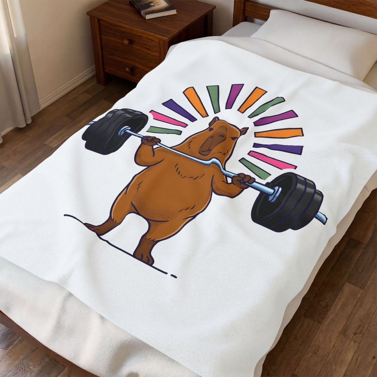 Capybara Gym Training Blanket Sports Pets Gift Women Hand Drawn Blanket Rodent Blanket Athlete Enthusiast Illustrated Pet Graphic Classic Rainbow