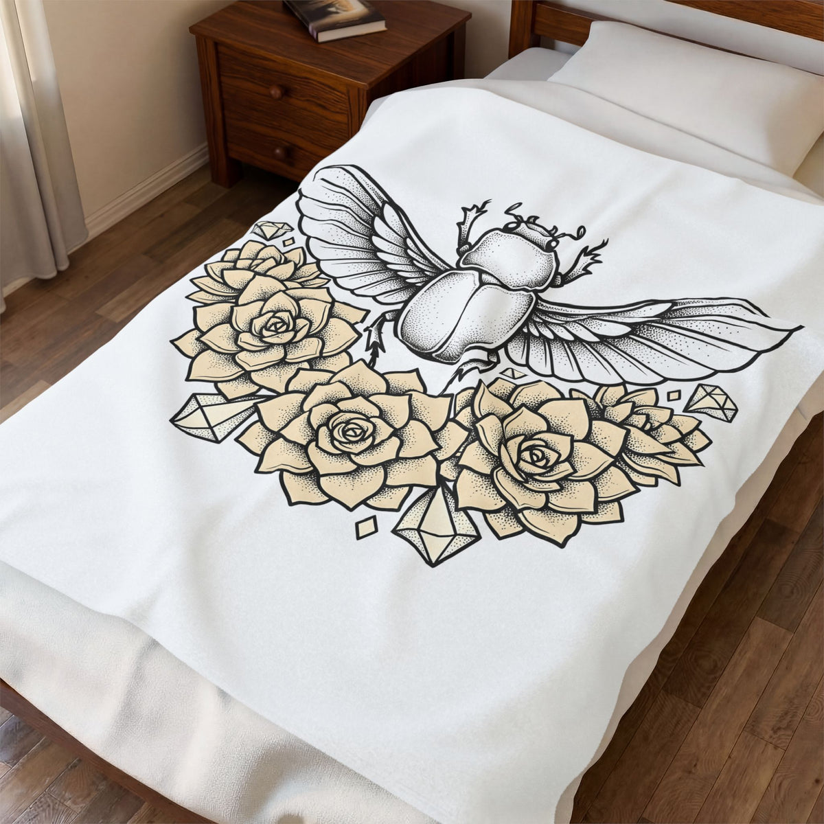 Scarab Bug Blanket Boho Chic Wildlife Gift Women Sketch Blanket Beetle Blanket Hippie Fan Hand Drawn Blanket Wildlife Graphic Modern Cactus Flowers