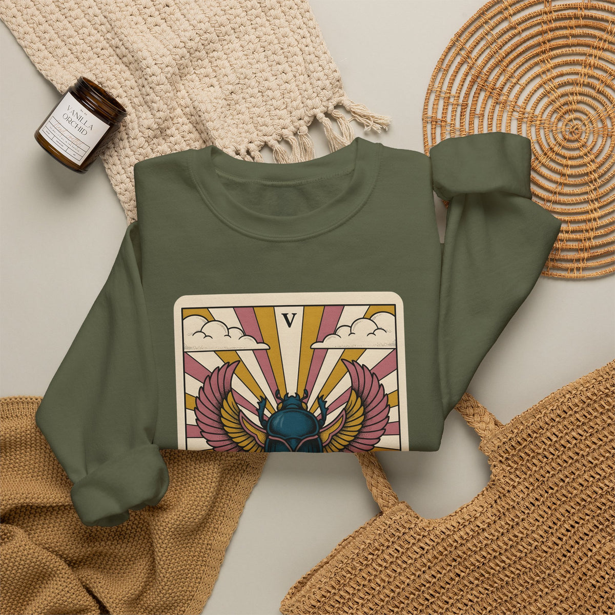 Beetle Sweatshirt Boho Chic Esoteric Gift Women Divination Card Sweatshirt Bug Sweatshirt Bohemian Fan Tarot Sweatshirt Mystical Graphic Hand Drawn Crescent