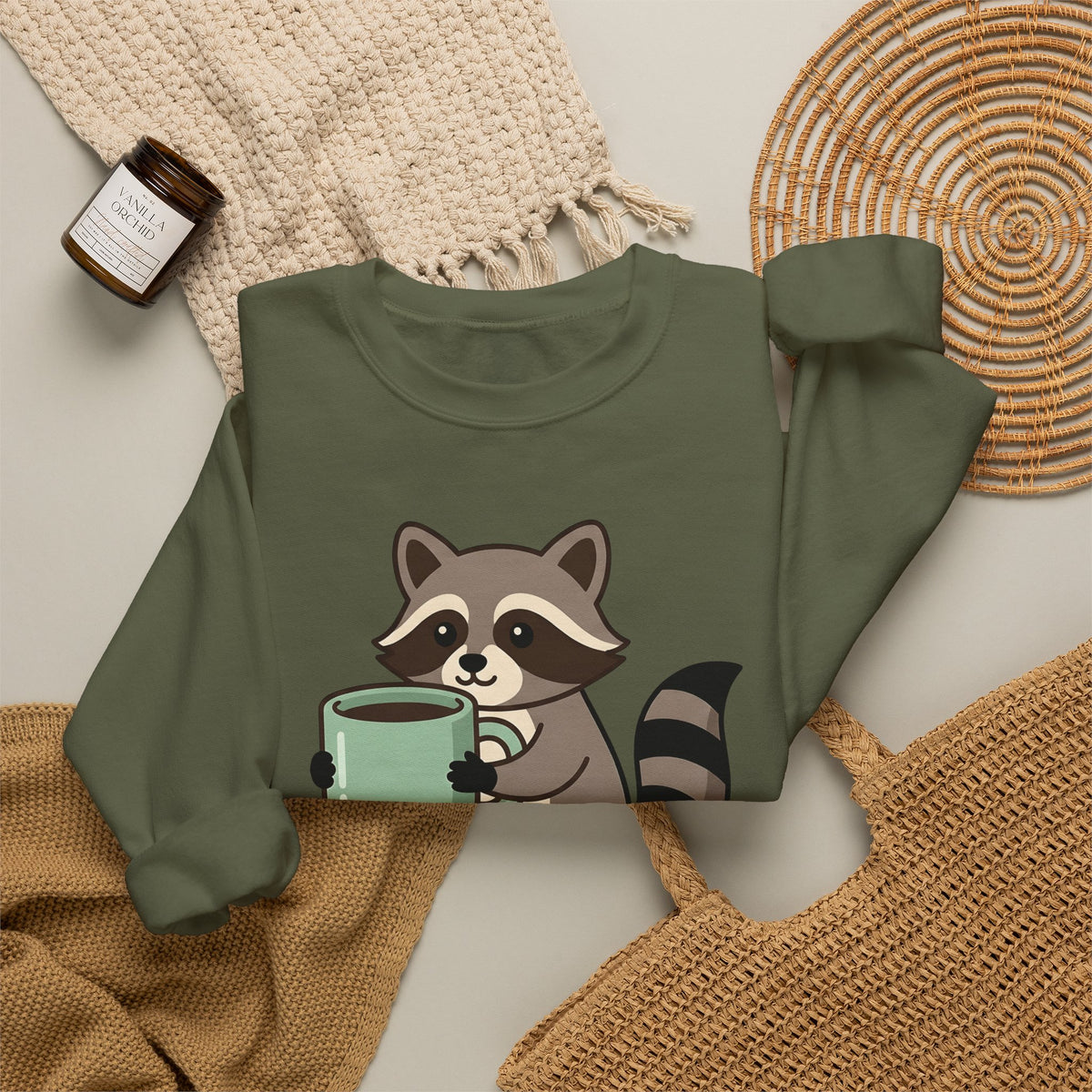 Raccoon Coffee Sweatshirt Nurses Coffee Gift Women Cute Sweatshirt Coffee Sweatshirt Nurse Enthusiast Adorable Sweatshirt Caffeinated Graphic Coffee