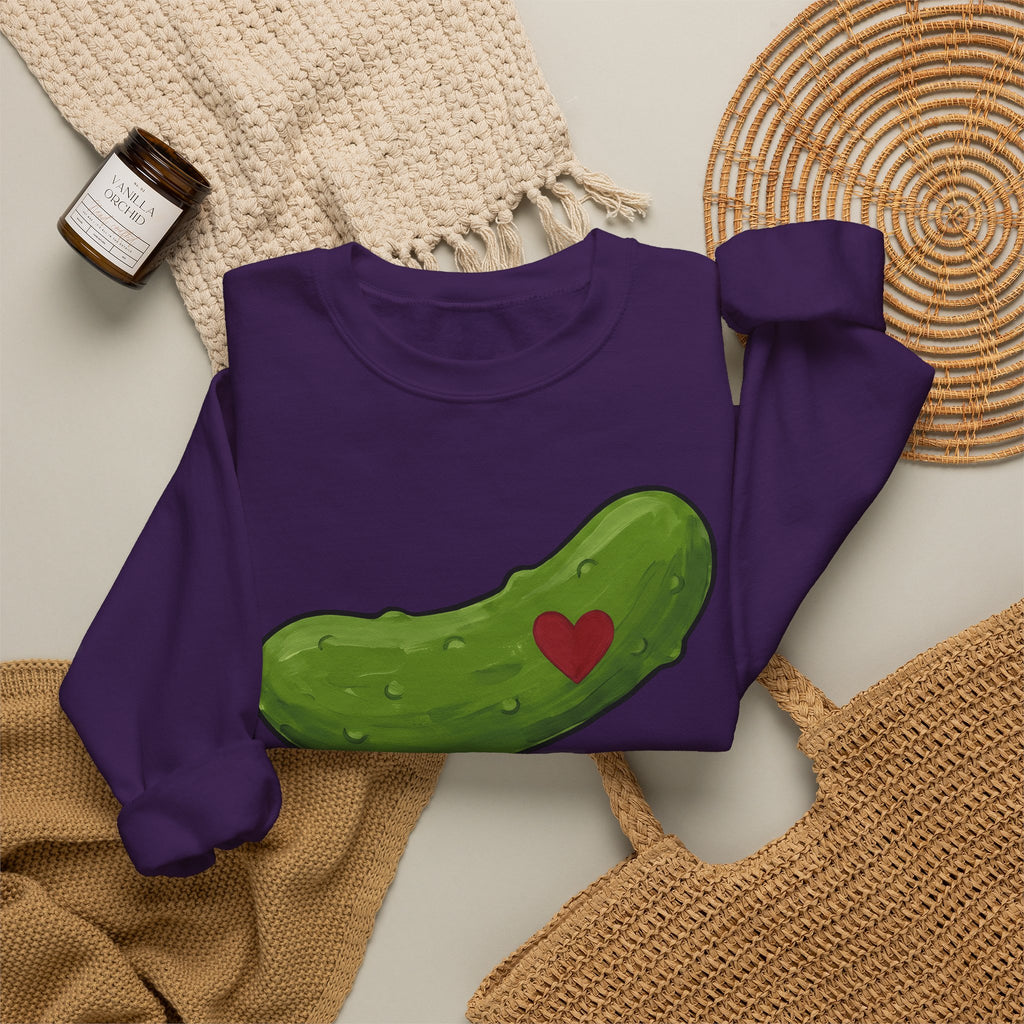 Pickle Illustration Sweatshirt Funny Gastronomy Gift Women Doodle Sweatshirt Dill Sweatshirt Humor Fan Cartoon Sweatshirt Food Graphic Outline Heart Shape