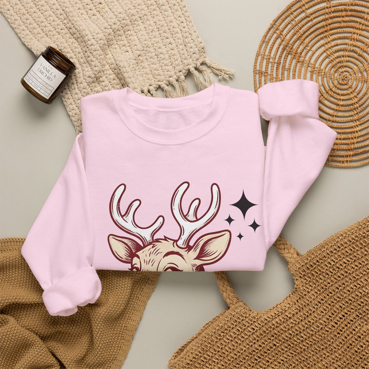 Reindeer Head Sweatshirt Christmas Wildlife Gift Women Antique Sweatshirt Caribou Sweatshirt Xmas Fan Reindeer Graphic Sweatshirt Classic Jingles Sweatshirt
