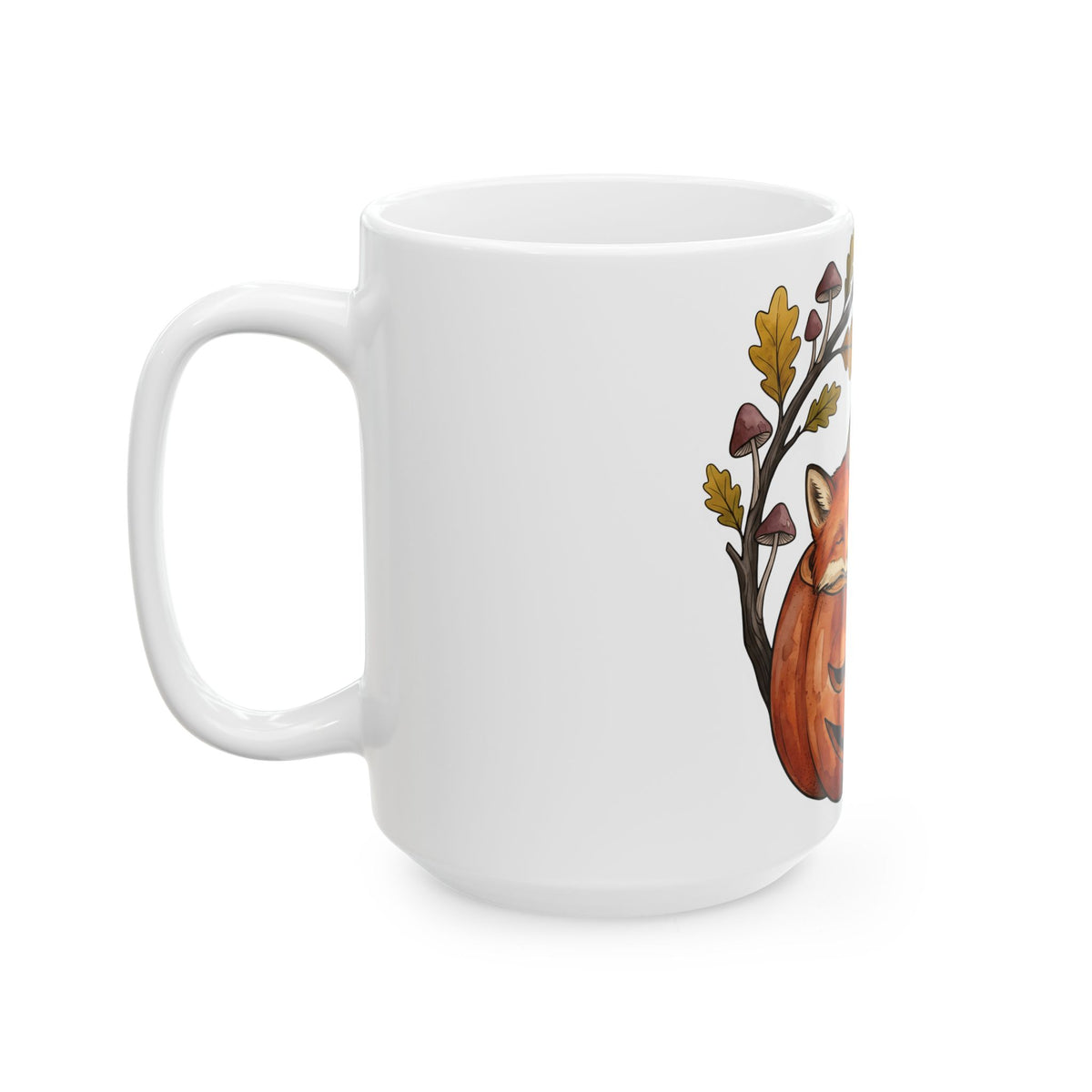 Fox Squash Mug Halloween Wildlife Gift Women Painting Mug Gourd Mug Spooky Fan Artistic Mug Animal Graphic Sketch Fall Foliage