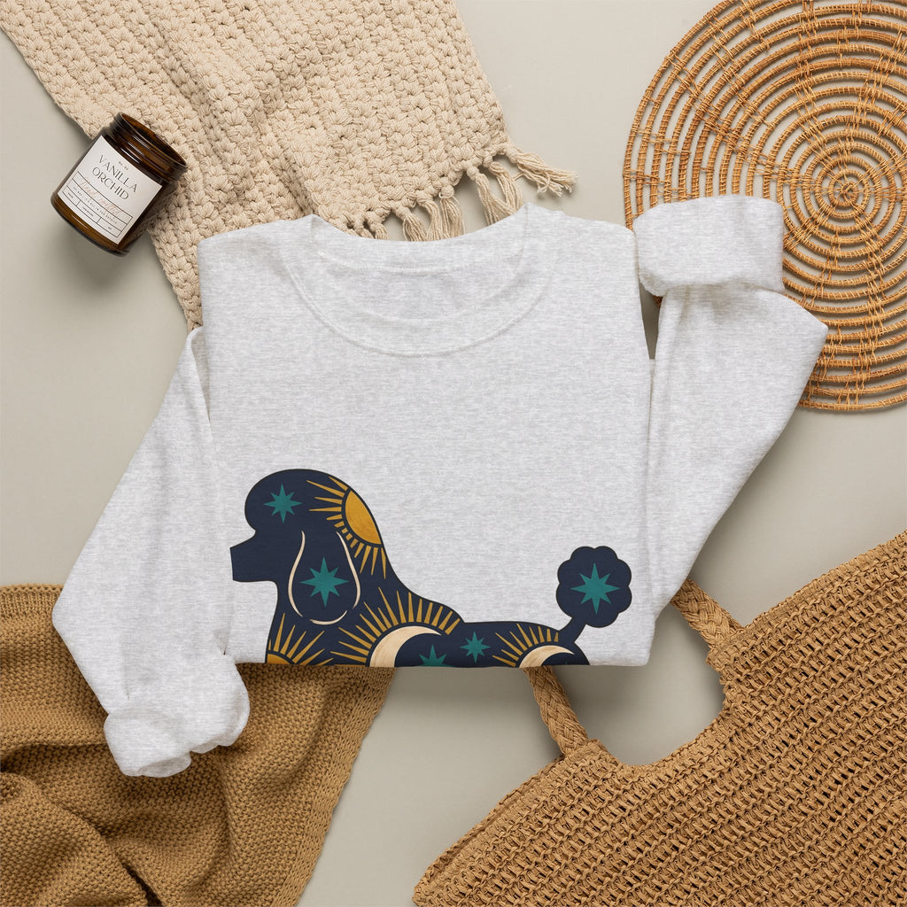 Poodle Illustration Sweatshirt Dog Zodiac Gift Women Rustic Sweatshirt Poodle Sweatshirt Dog Fan Canine Sweatshirt Zodiac Graphic Simple Star Symbols Sweatshirt