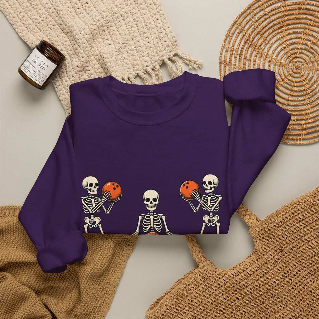 Skull Bowling Sweatshirt Bowling Satire Gift Women Caricature Sweatshirt Skull Sweatshirt Bowling Fan Cartoon Sweatshirt Satire Graphic Classic Orange Kicks