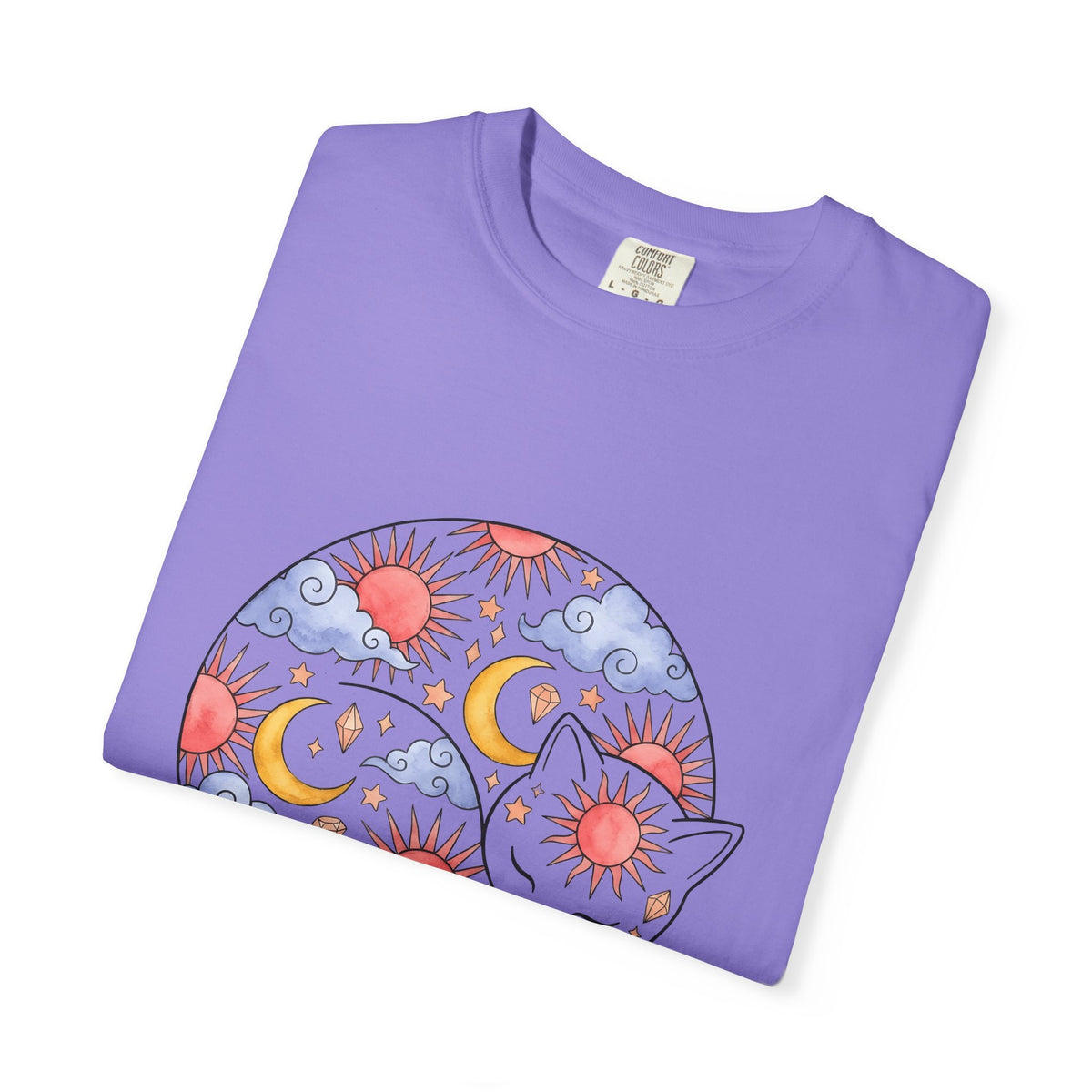 Space Cat T-Shirt Cat Constellation Gift Women Earthy T-Shirt Kitty T-Shirt Cat Fan Feline T-Shirt Galaxy Graphic Pigment Orb T-Shirt