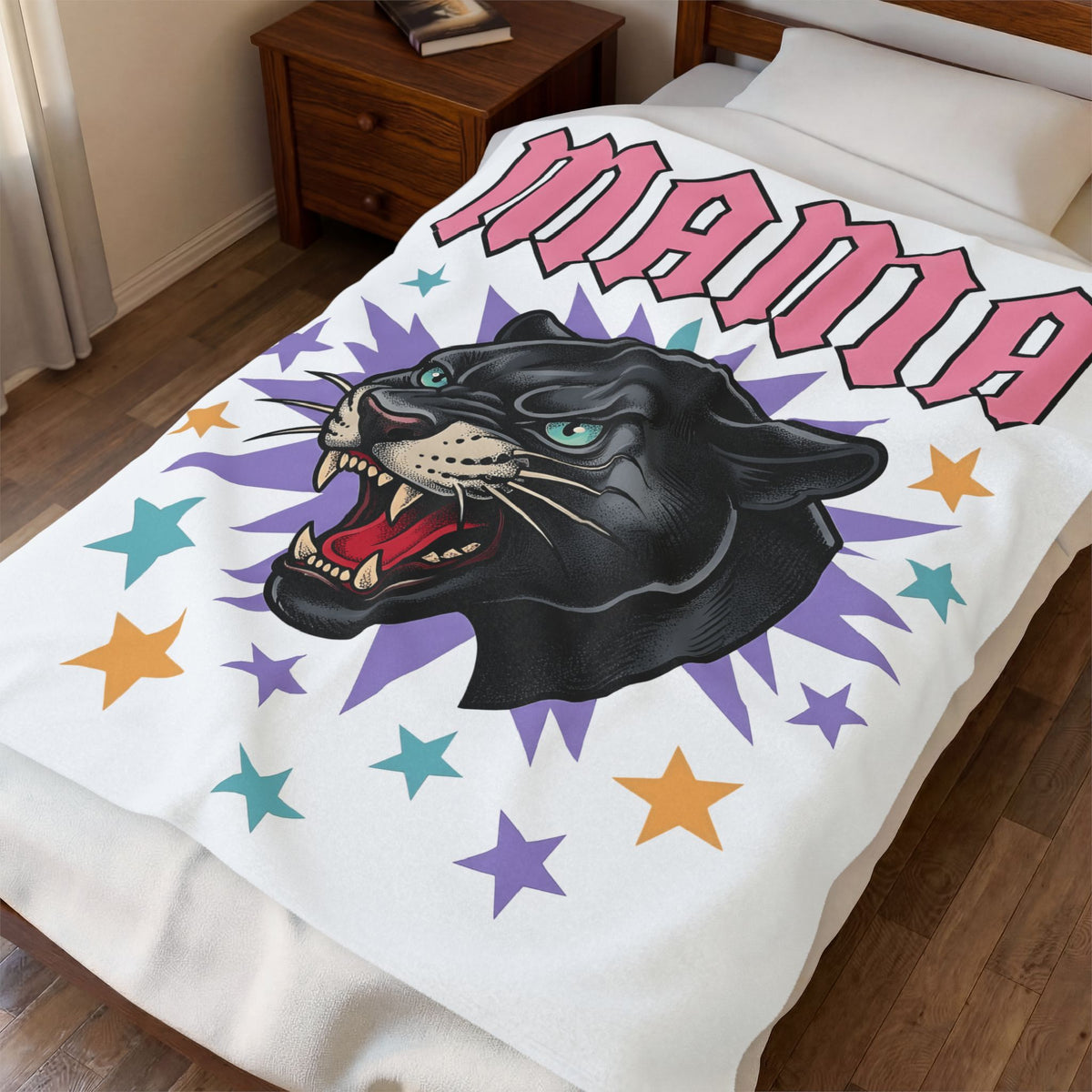 Panther Head Blanket Moms Animal Gift Women Bold Blanket Leopard Blanket Mother Fan Graphic Design Illustration Retro Stars Blanket