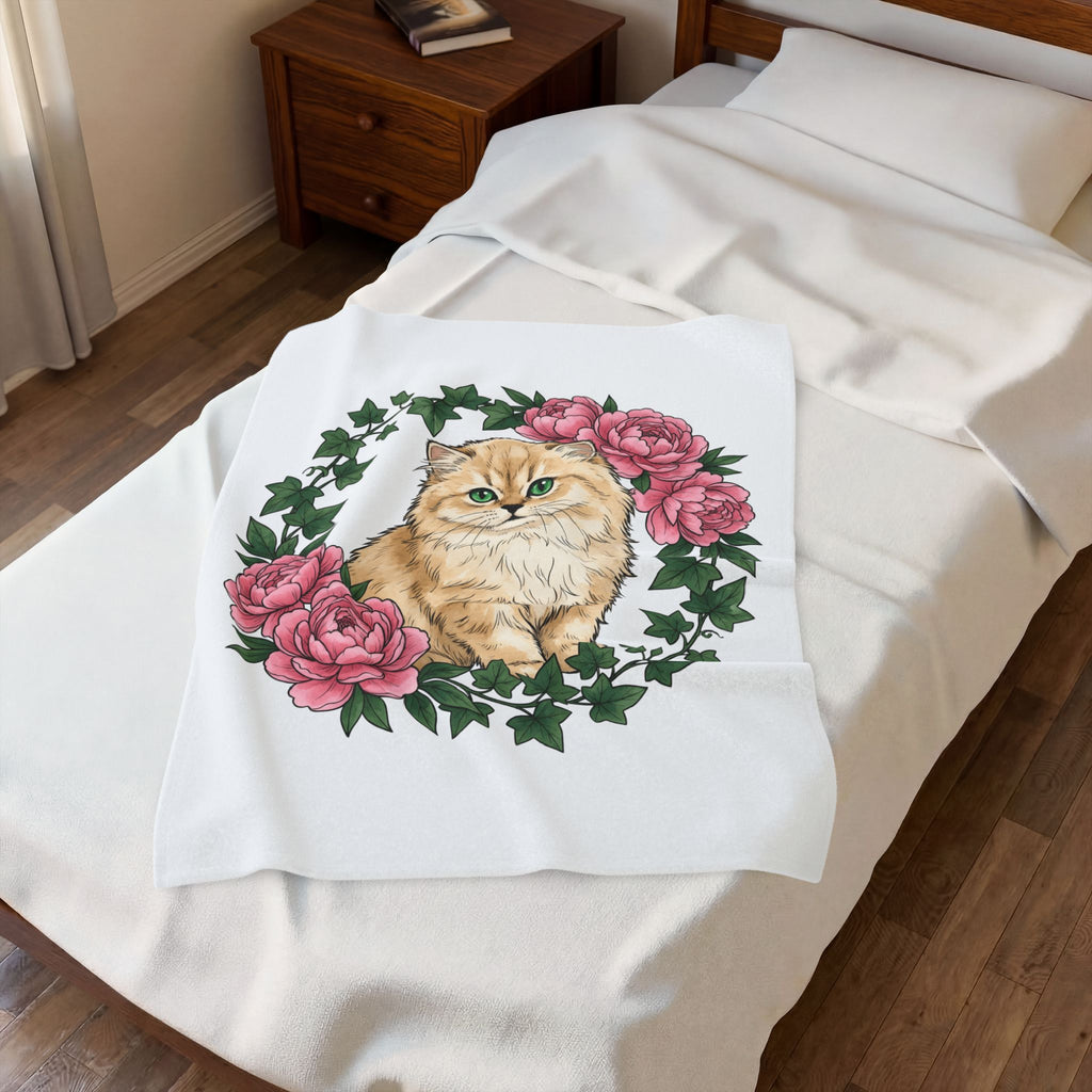 Longhair Cat Cat Blossoms Gift Acrylic Maine Coon Cat Fan Feline Floral Ink Floral Blanket