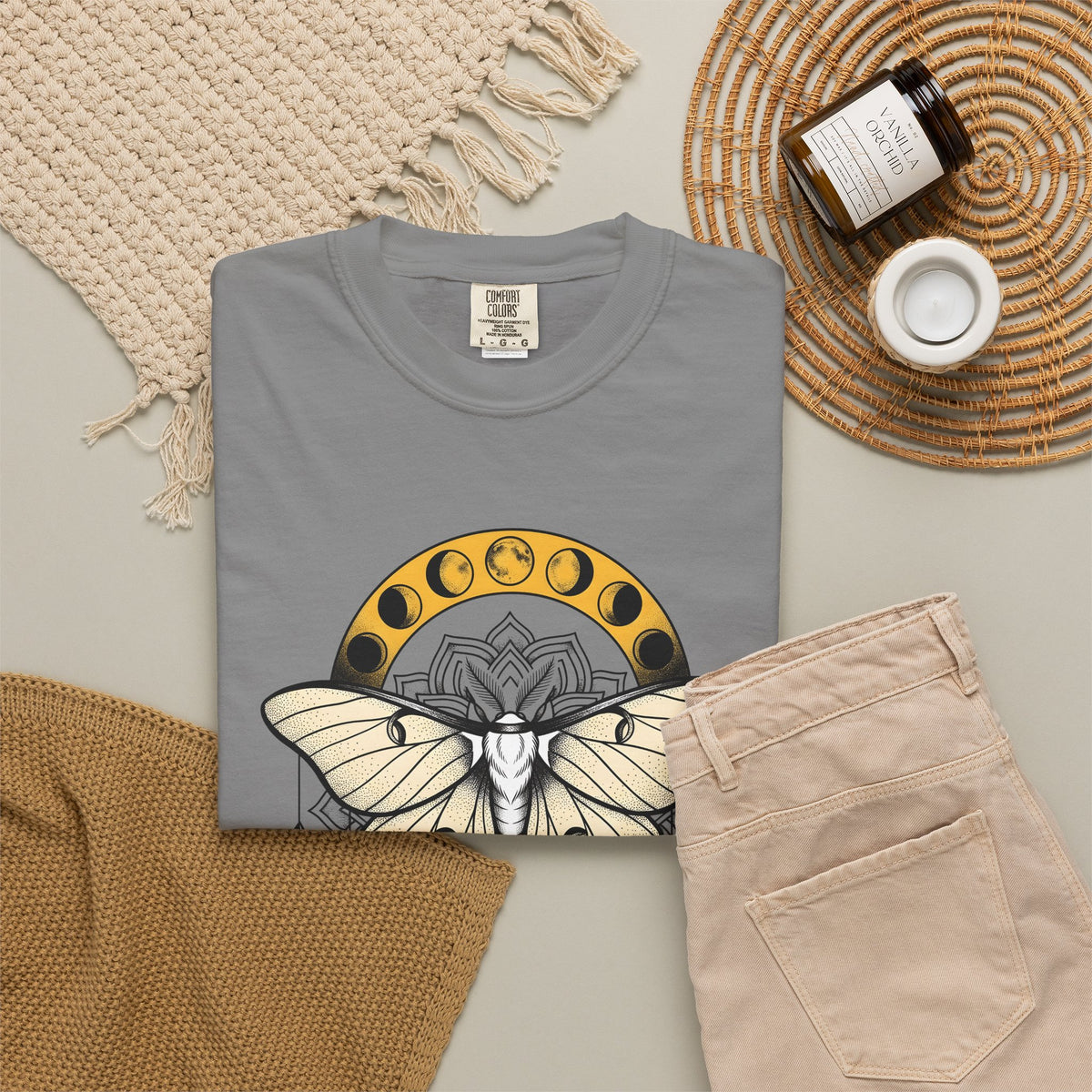 Luna Moth T-Shirt Boho Chic Mystical Gift Women Mandala T-Shirt Moon Moth T-Shirt Hippie Fan Sacred T-Shirt Spiritual Graphic Line Art Moon Phases
