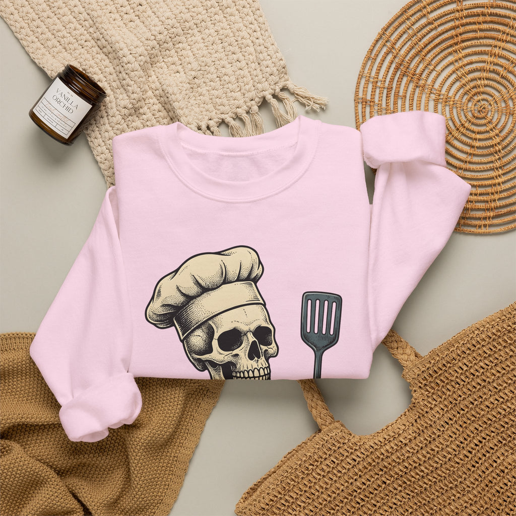 Skeleton Cook Sweatshirt Barbecue Fun Gift Women Classic Sweatshirt Skeleton Sweatshirt Bbq Fan Vintage Sweatshirt Humor Graphic Line Art Grill Spatula Sweatshirt