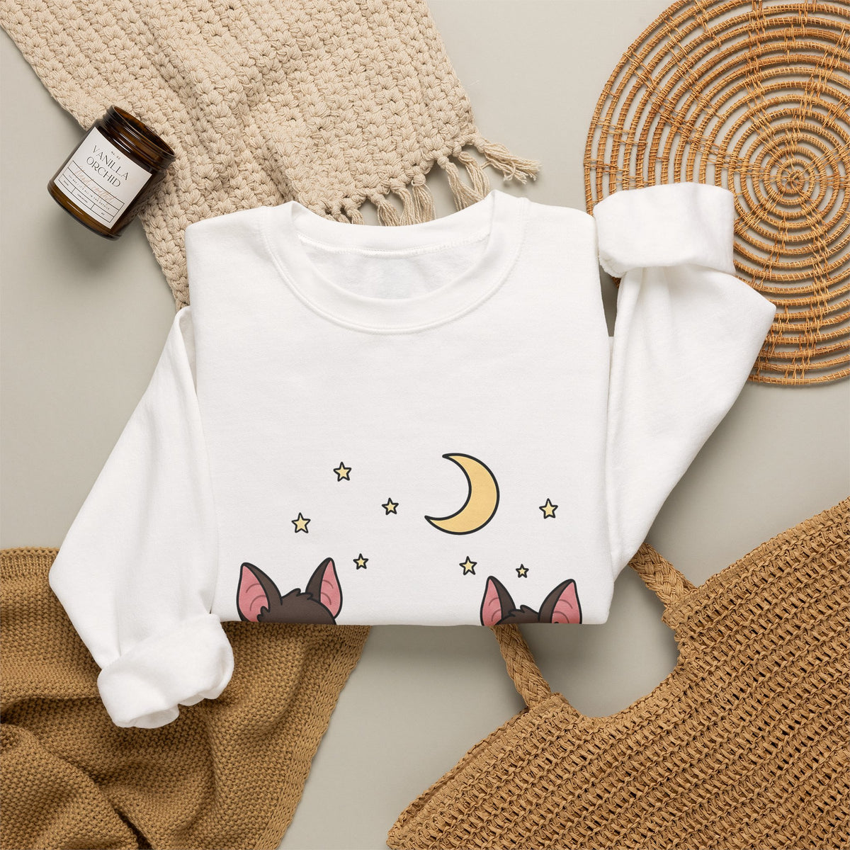 Bat Drawing Sweatshirt Halloween Creatures Gift Women Charming Sweatshirt Bat Sweatshirt Spooky Fan Cartoon Sweatshirt Monster Graphic Animated Gourd Sweatshirt