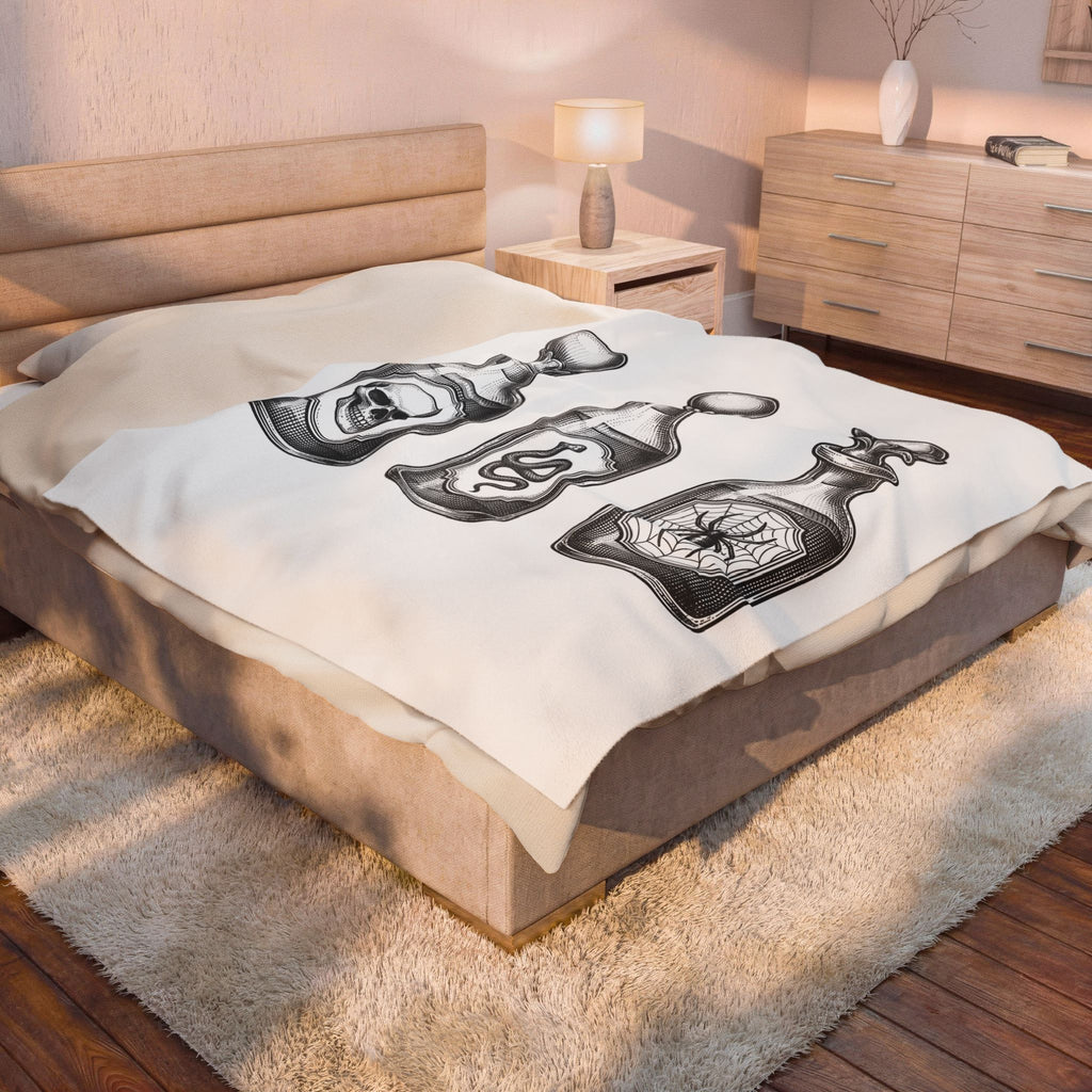 Elixir Jars Blanket Boho Chic Party Gift Women Hand Drawn Blanket Apothecary Jars Blanket Bohemian Fan Illustrated Blanket Rave Graphic Macabre