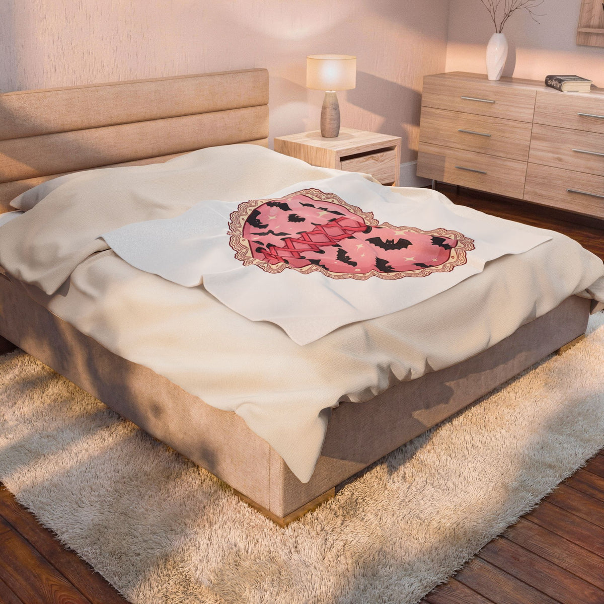 Heart Bat Blanket Halloween Gothic Gift Women Kawaii Blanket Heartbeat Blanket Horror Fan Dark Blanket Gothic Graphic Pastel Lace Blanket