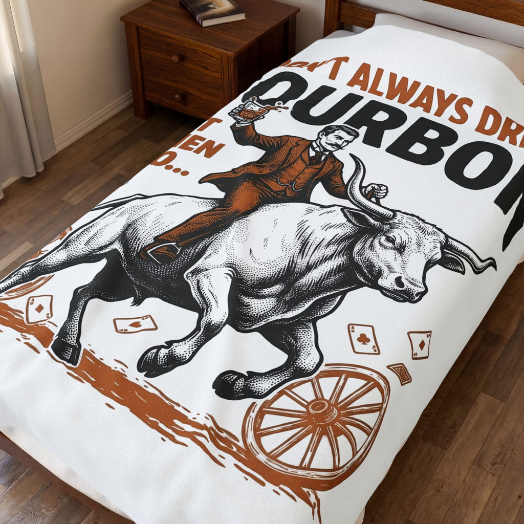Bull Rider Blanket Funny Liquor Gift Women Hand Drawn Blanket Cowboy Blanket Humor Fan Illustrated Blanket Boozy Graphic Doodle Card Deck Blanket