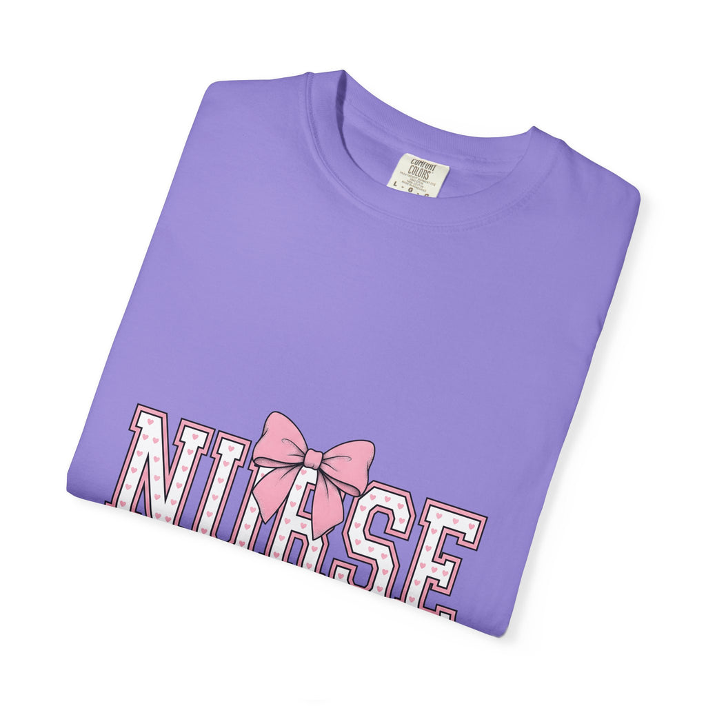 Blush Bow T-Shirt Nurse Thankfulness Gift Women Sweet T-Shirt Bow Tie T-Shirt Rn Fan Cute T-Shirt Gratitude Graphic Classic Heart Shapes T-Shirt