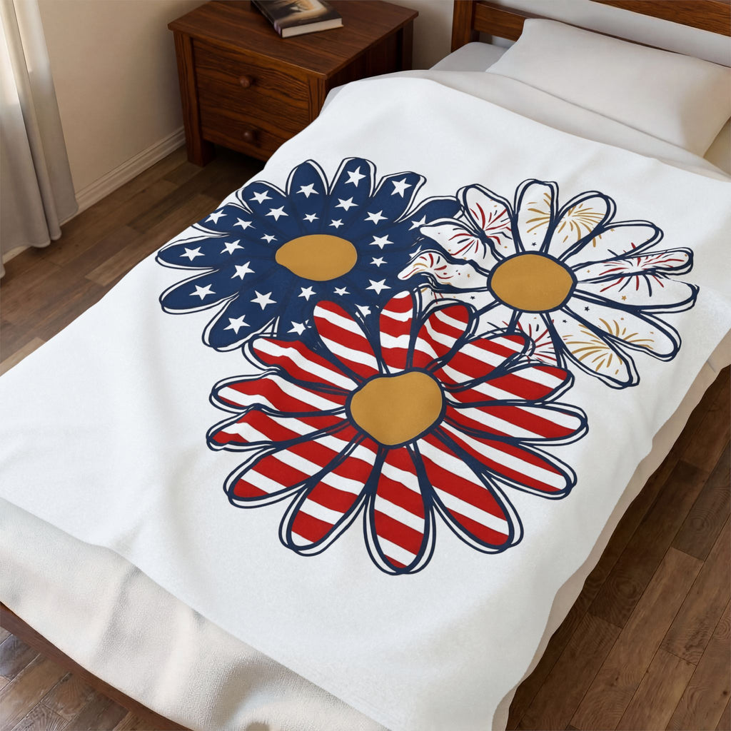 Flag Daisy Petals Blanket 4th Of July Plant Gift Women Indie Blanket Daisy Blanket Independence Day Fan Bohemian Blanket Floral Graphic Classic