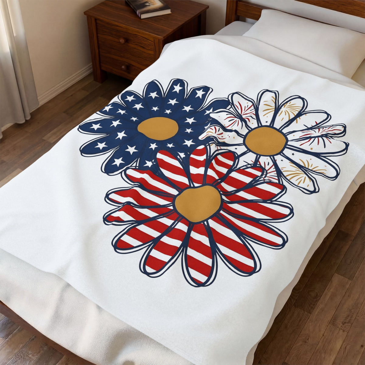 Flag Daisy Petals Blanket 4th Of July Plant Gift Women Indie Blanket Daisy Blanket Independence Day Fan Bohemian Blanket Floral Graphic Classic