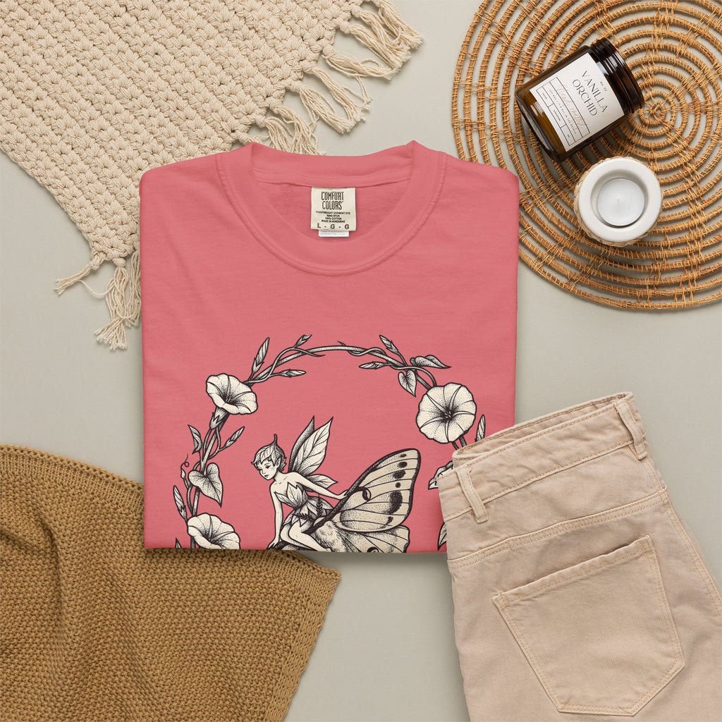 Butterfly Fairy T-Shirt Fairy Mythical Gift Women Nature T-Shirt Fairy T-Shirt Fae Fan Earthy T-Shirt Magical Graphic Antique Wreath T-Shirt