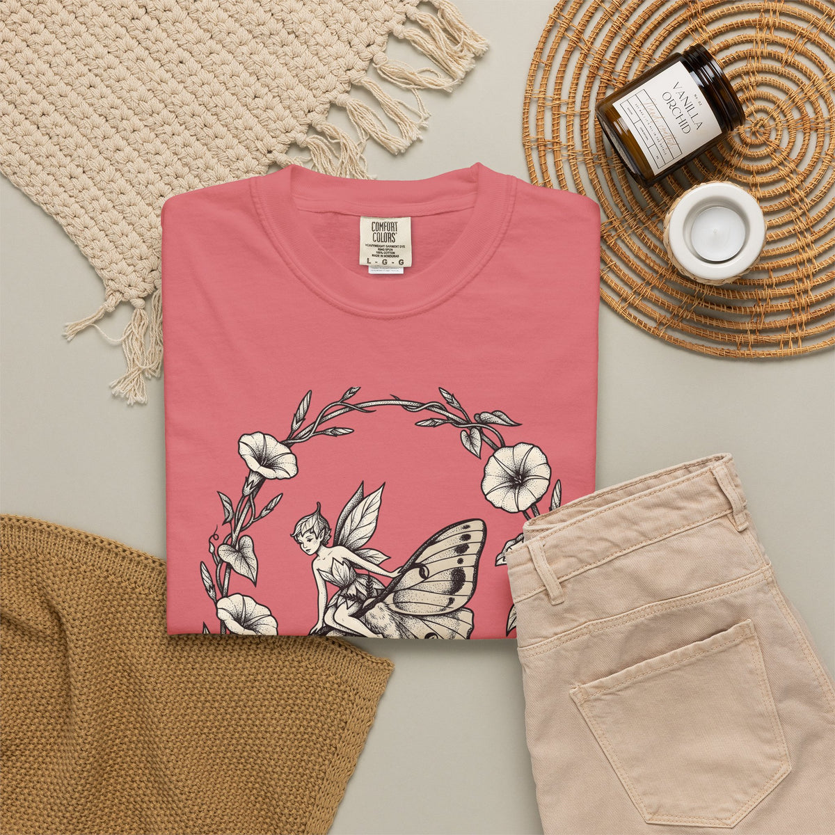 Butterfly Fairy T-Shirt Fairy Mythical Gift Women Nature T-Shirt Fairy T-Shirt Fae Fan Earthy T-Shirt Magical Graphic Antique Wreath T-Shirt