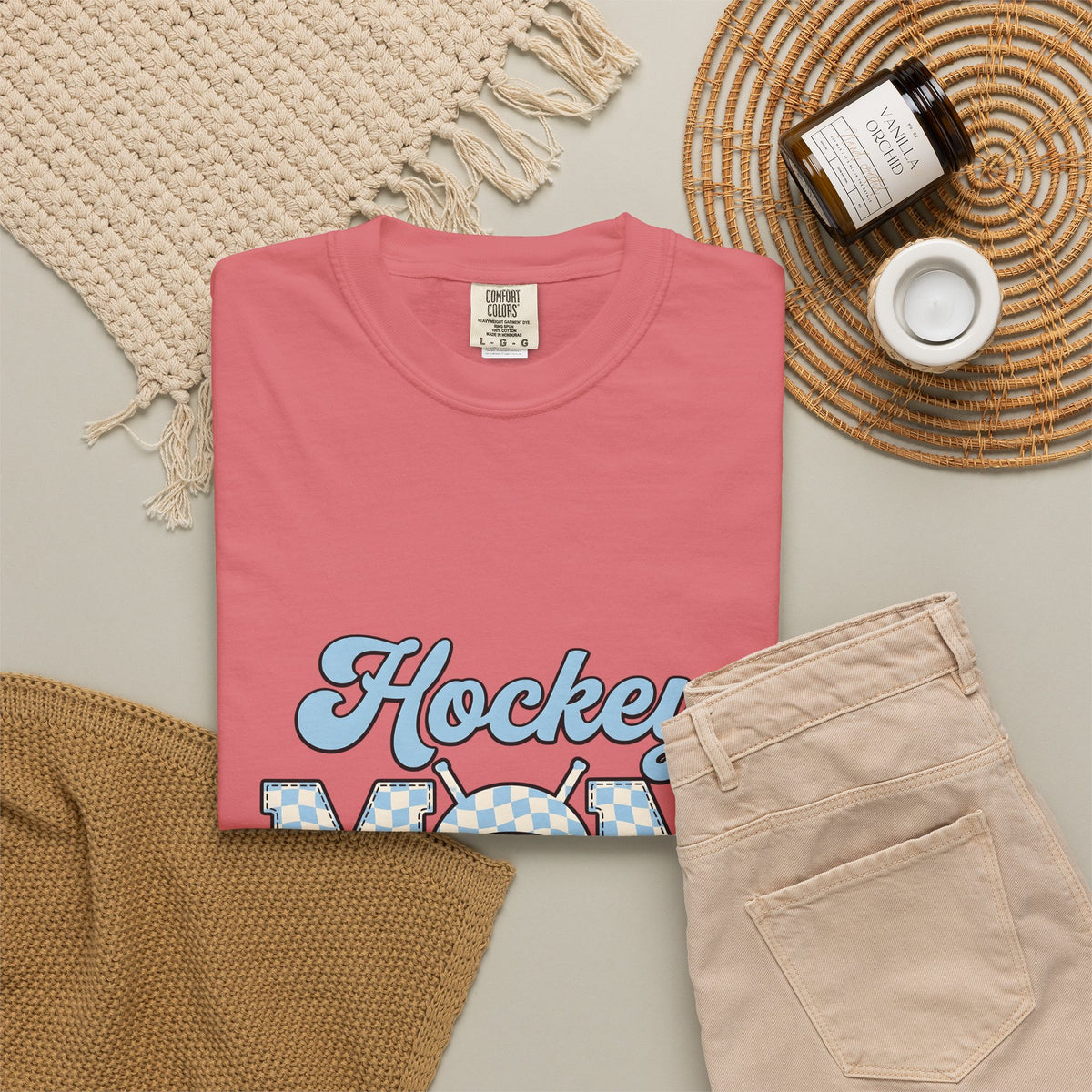 Hockey Puck T-Shirt Hockey Mom Sports Gift Women Retro T-Shirt Puck T-Shirt Hockey Fan Vintage T-Shirt Athletic Graphic Checkered Hockey Sticks