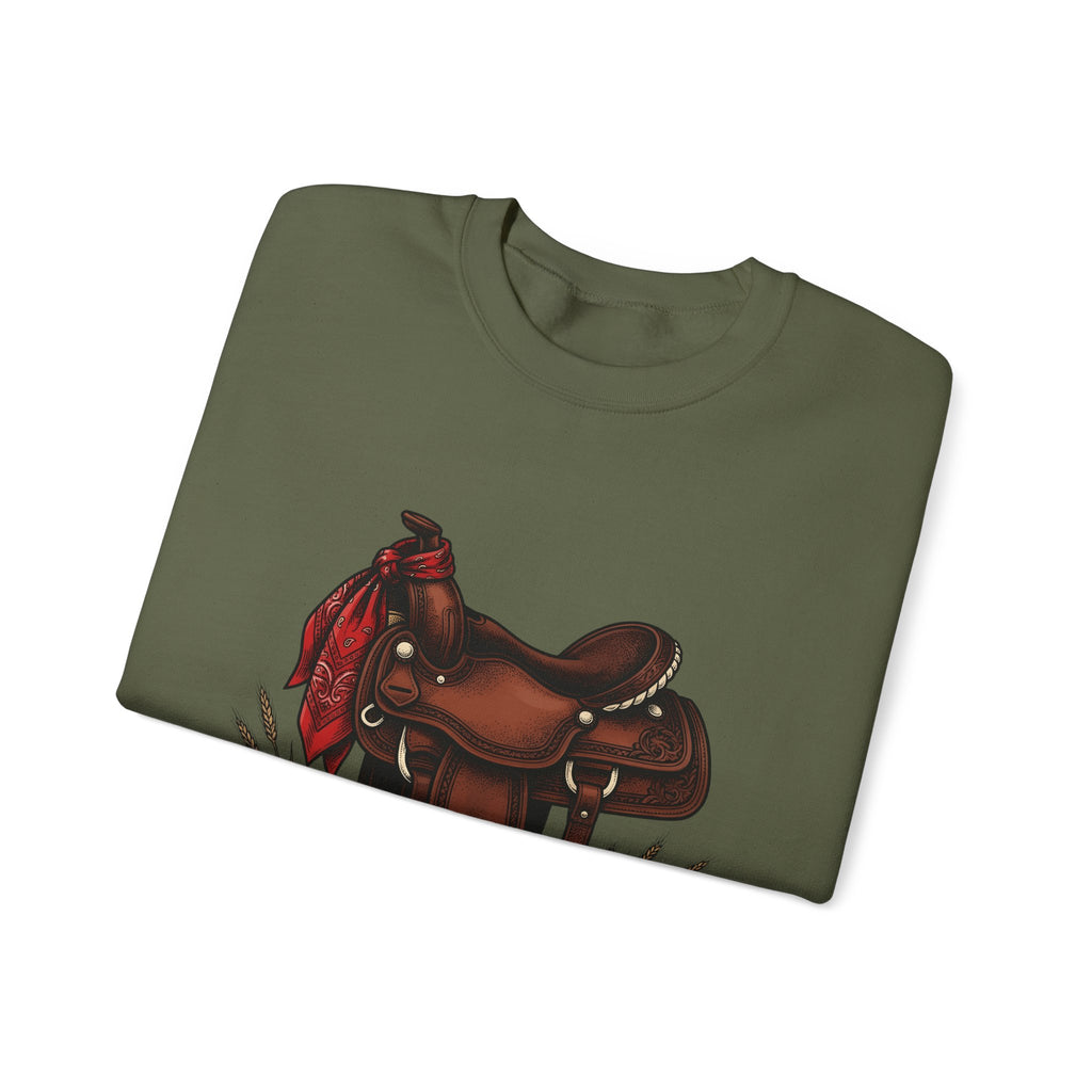 Western Saddle Cowgirl Western Gift Vintage Saddle Cowboy Fan Rodeo Hand Drawn Wheat Sweatshirt