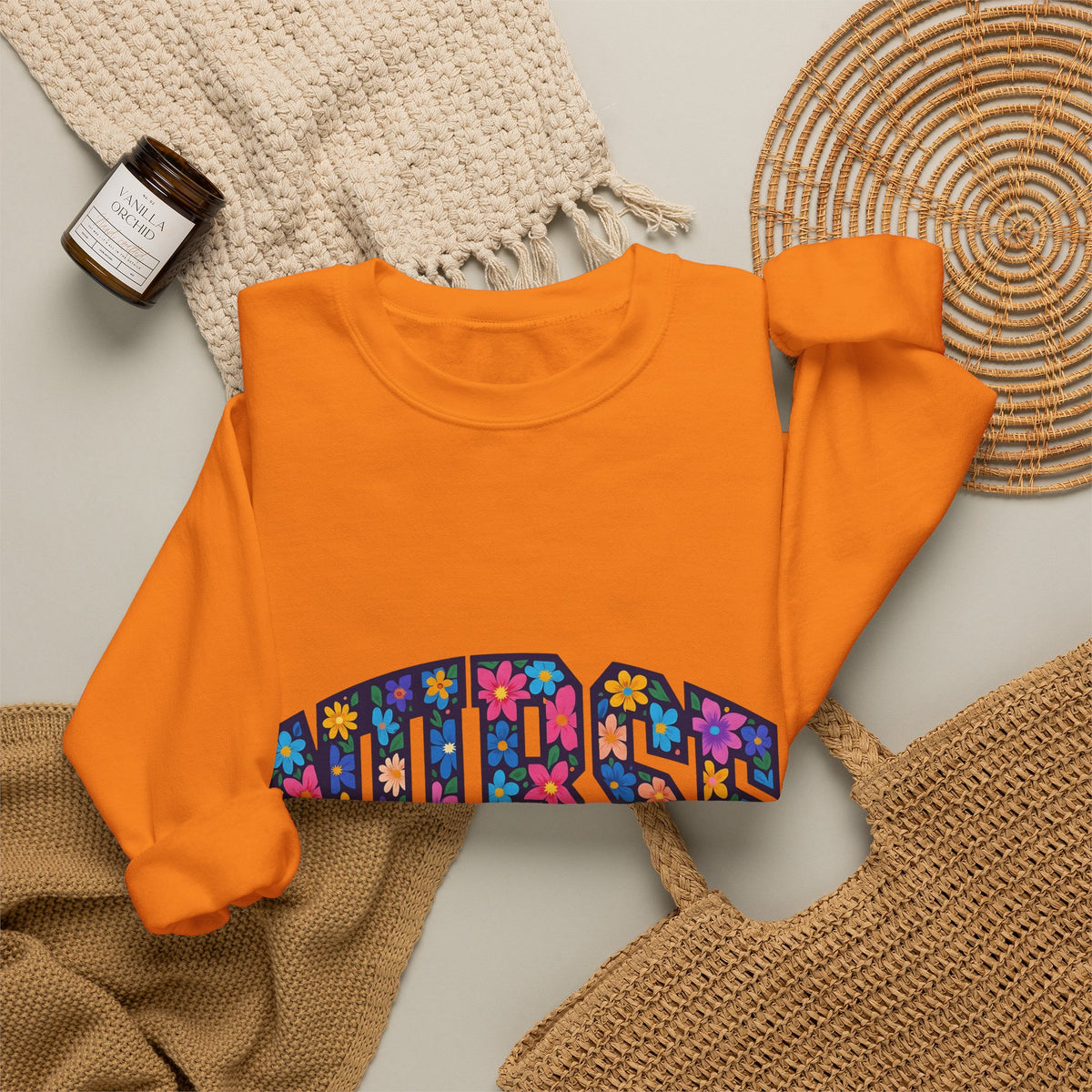 Blossom Lettering Sweatshirt Nurse Thanks Gift Women Striking Sweatshirt Calligraphy Sweatshirt Healthcare Enthusiast Bold Sweatshirt Appreciation Graphic