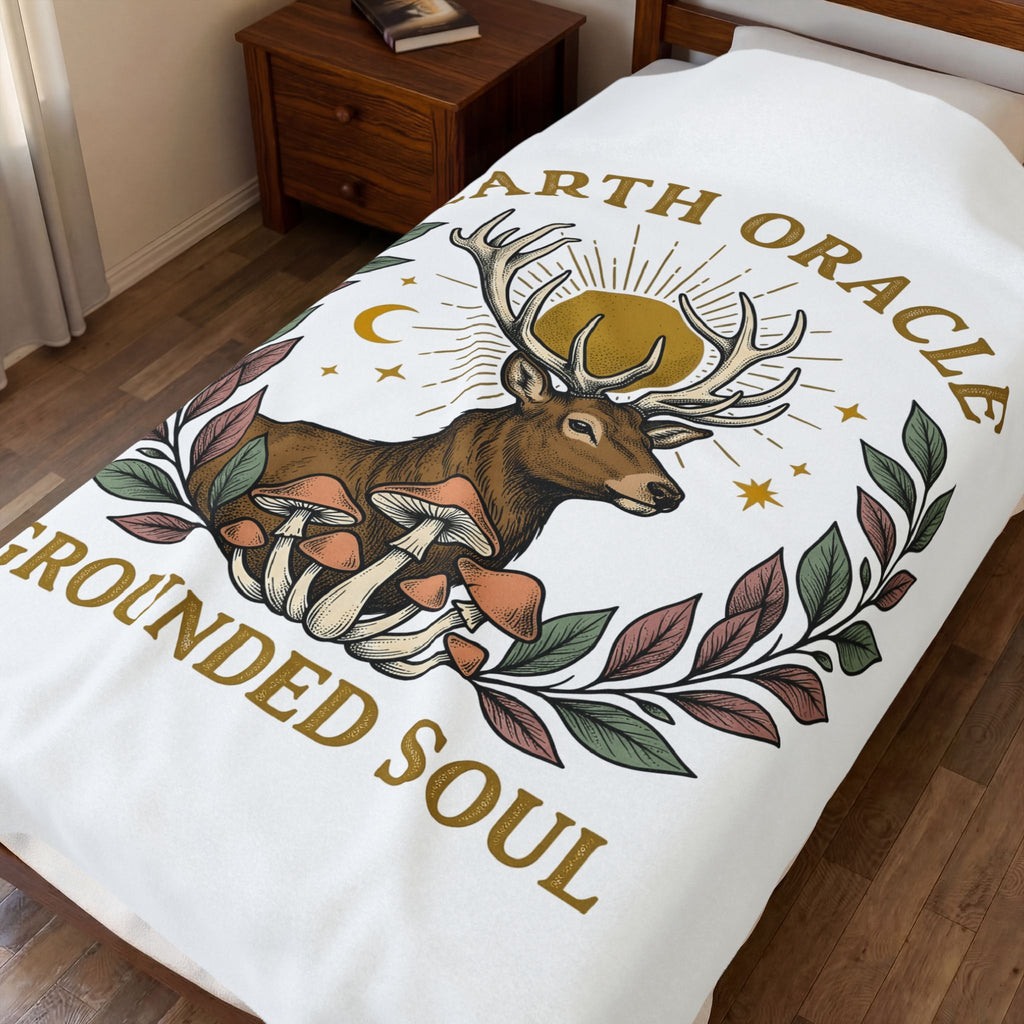 Stag Sunrise Blanket Boho Chic Outdoors Gift Women Tribal Blanket Deer Blanket Bohemian Fan Primitive Blanket Wilderness Graphic Retro Toadstools