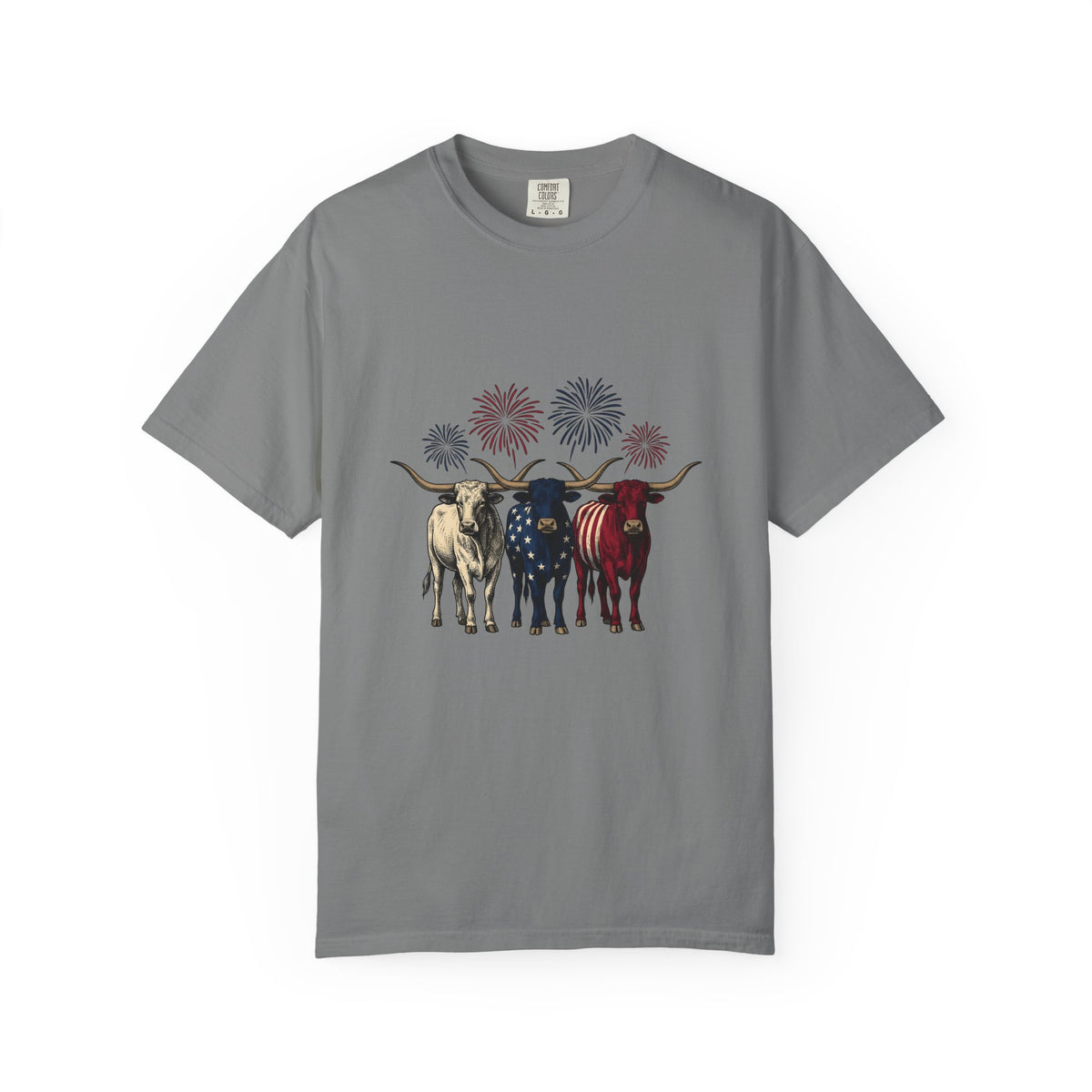 American Longhorn Cattle T-Shirt 4th Of July Country Gift Women Retro T-Shirt Longhorns T-Shirt Independence Day Fan Vintage T-Shirt Rural Graphic