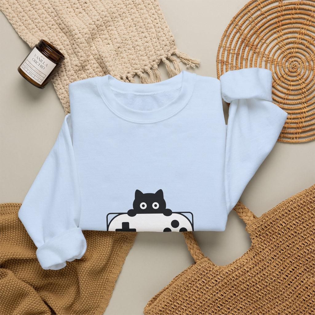 Cat Game Controller Sweatshirt Cat Gaming Gift Women Minimalist Sweatshirt Gamepad Sweatshirt Feline Fan Gamer Graphic Gamer Design Modern Video Game
