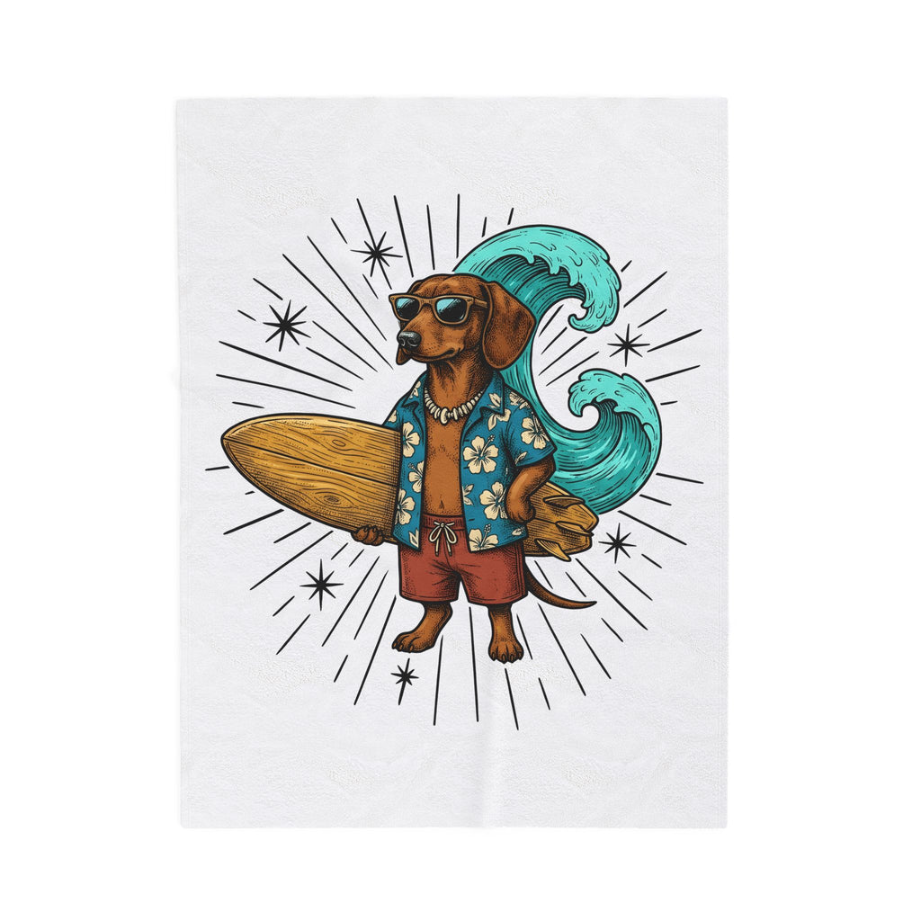 Dachshund Surfer Blanket Dog Holiday Gift Women Animated Blanket Wiener Dog Blanket Dog Fan Cartoon Blanket Vacation Graphic Retro Surfboard Blanket