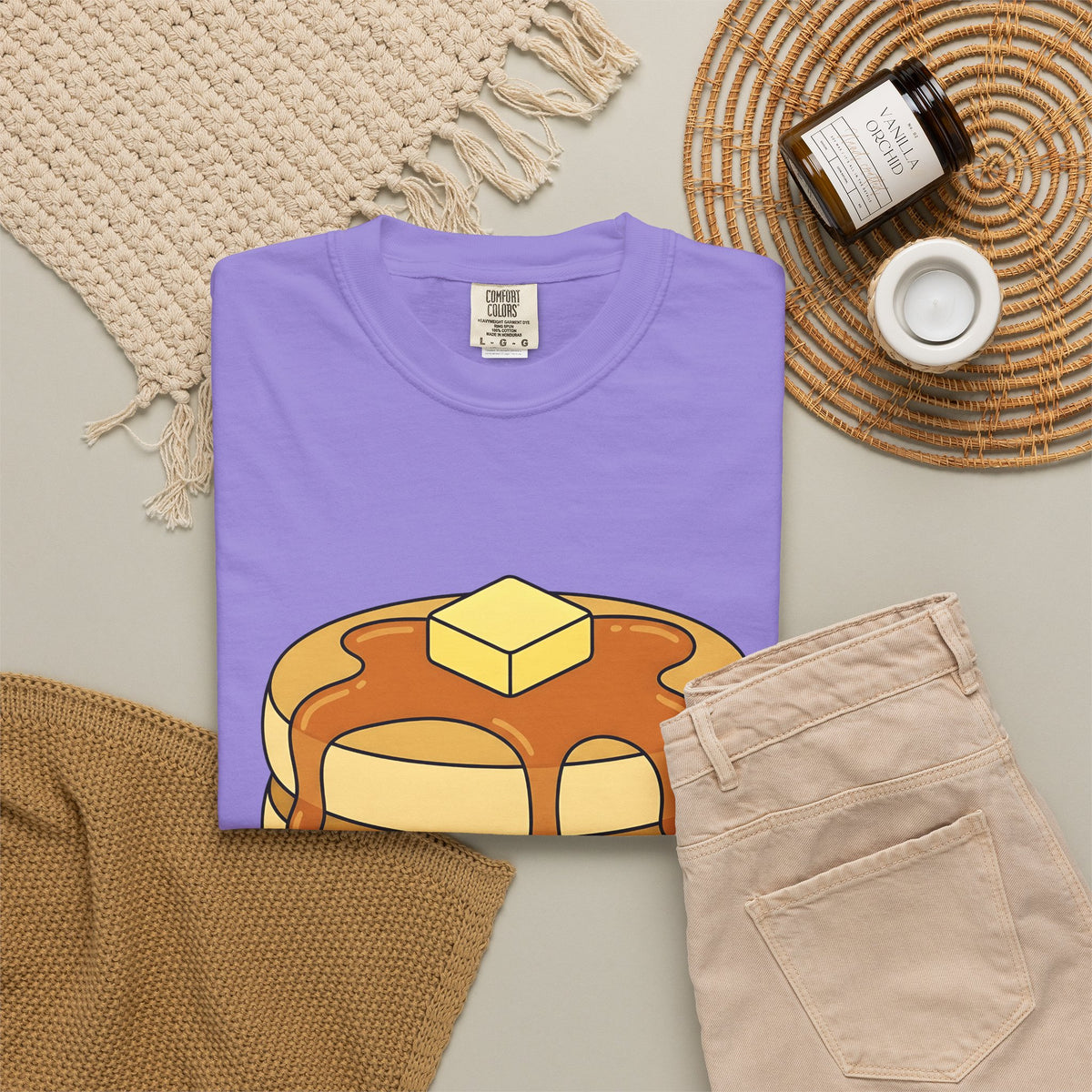 Flapjack Pile T-Shirt Desserts Brunch Gift Women Comic T-Shirt Granola Bar T-Shirt Pastry Fan Cartoon T-Shirt Breakfast Graphic Simple Honey T-Shirt