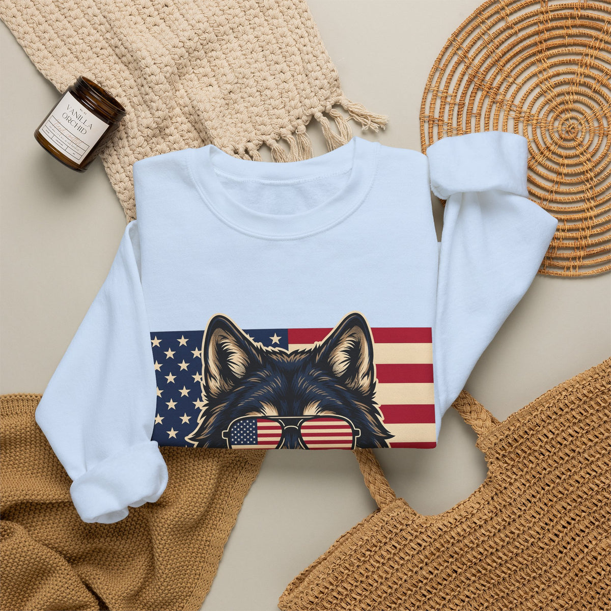 Wolf Shades Sweatshirt America Patriotism Gift Women Classic Sweatshirt Sunglasses Sweatshirt American Enthusiast Retro Sweatshirt Nationalistic Graphic