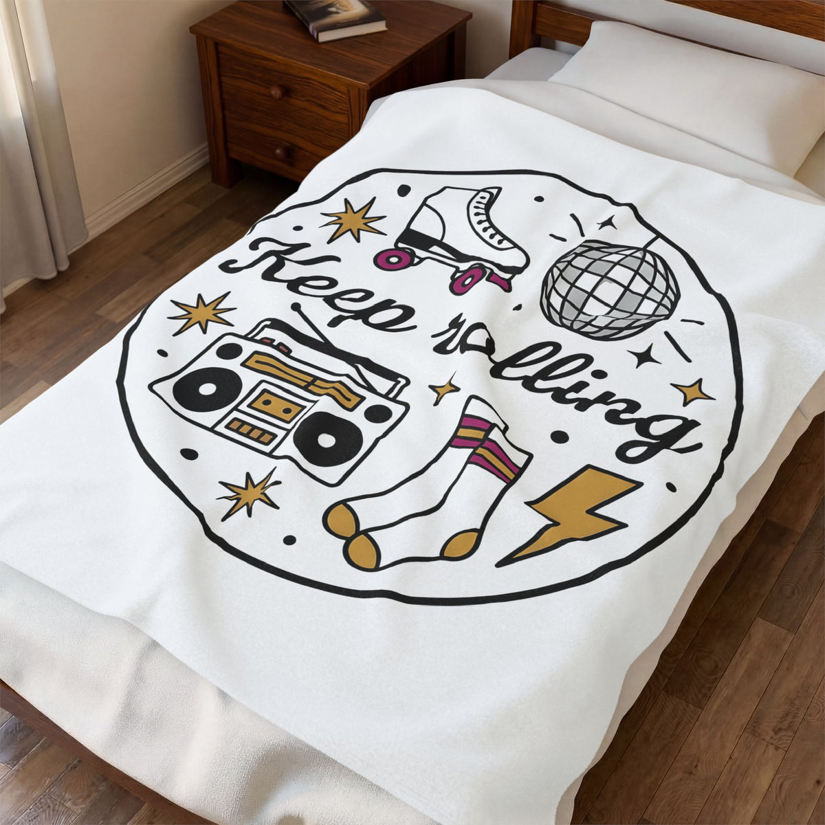 Roller Skate Blanket Roller Skating Sound Gift Women Hand Drawn Blanket Skateboard Blanket Roller Derby Enthusiast Illustrated Blanket Audio