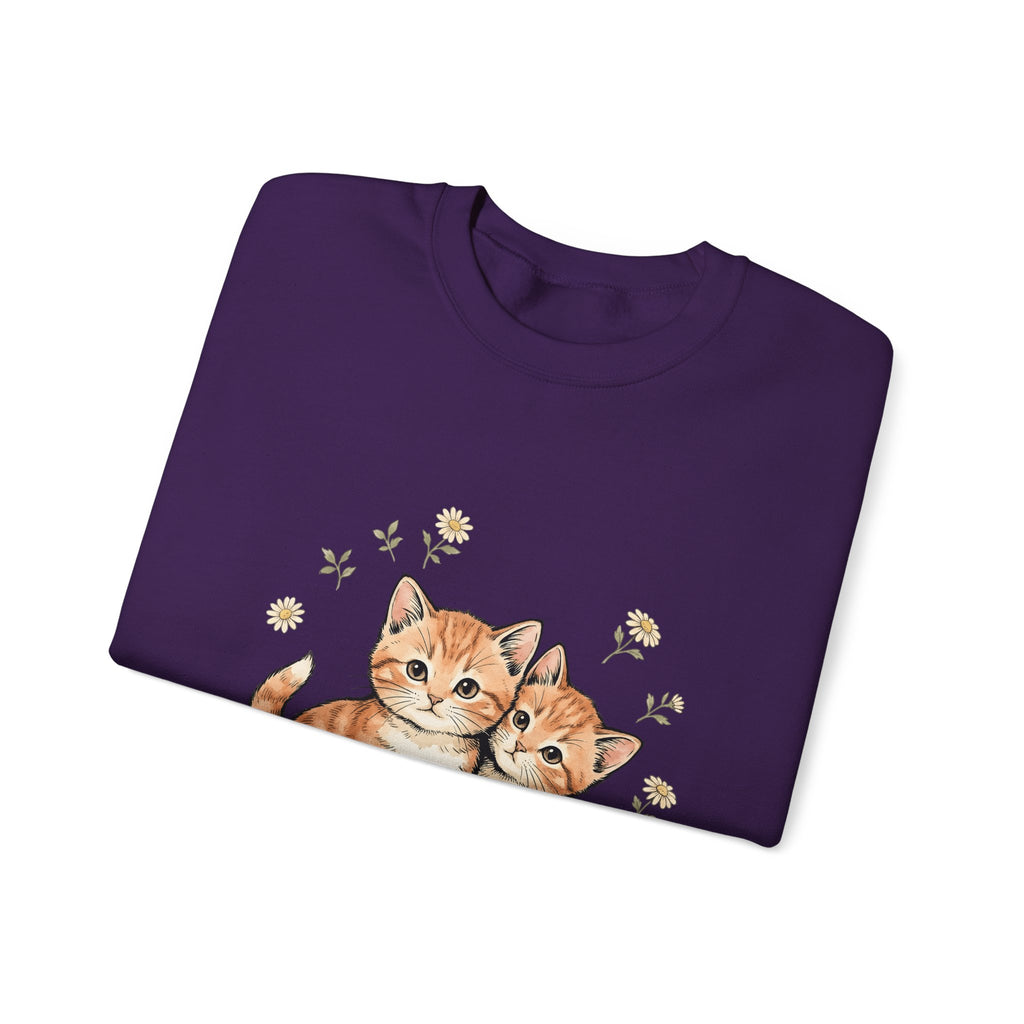 Orange Tabby Kittens Sweatshirt Cat Floral Gift Women Cute Sweatshirt Kitten Sweatshirt Cat Fan Adorable Sweatshirt Botanical Graphic Hand Drawn Daisies Sweatshirt