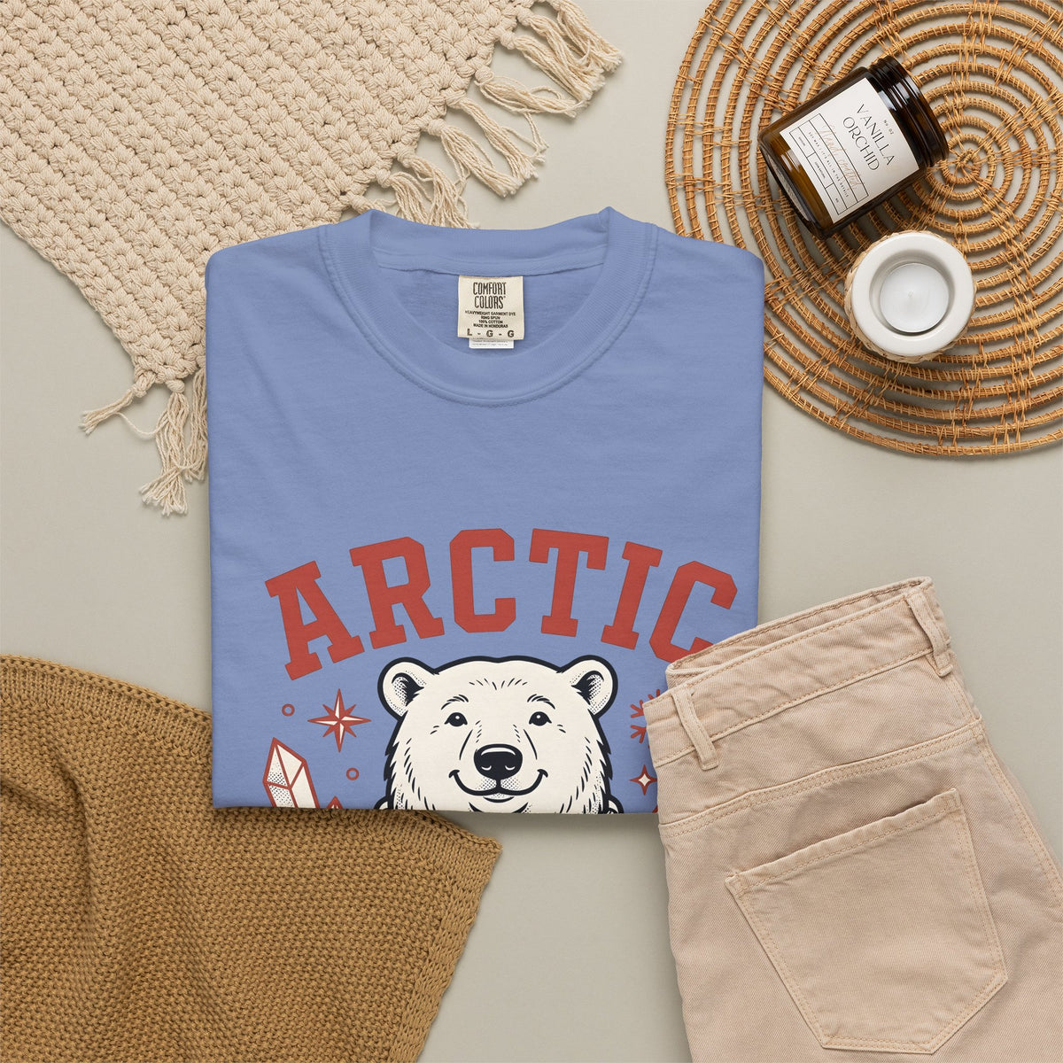 White Bear T-Shirt Christmas Cold Season Gift Women Comic T-Shirt Polar Bear T-Shirt Winter Fan Cartoon T-Shirt Frost Graphic Retro Ice Crystals
