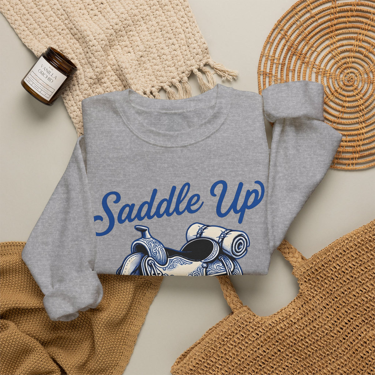 Western Saddle Cowgirl Western Gift Vintage Saddle Cowboy Fan Rodeo Country Hand Drawn Bedroll Sweatshirt