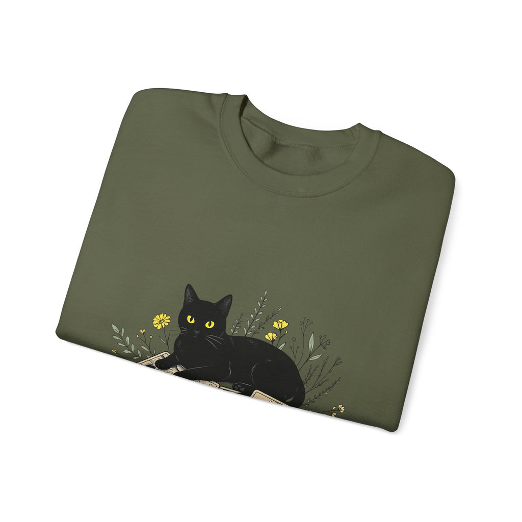Black Cat Sweatshirt Cat Witchcraft Gift Women Botanical Sweatshirt Cat Sweatshirt Feline Fan Botanical Sweatshirt Occult Graphic Vintage Tarot Cards Sweatshirt