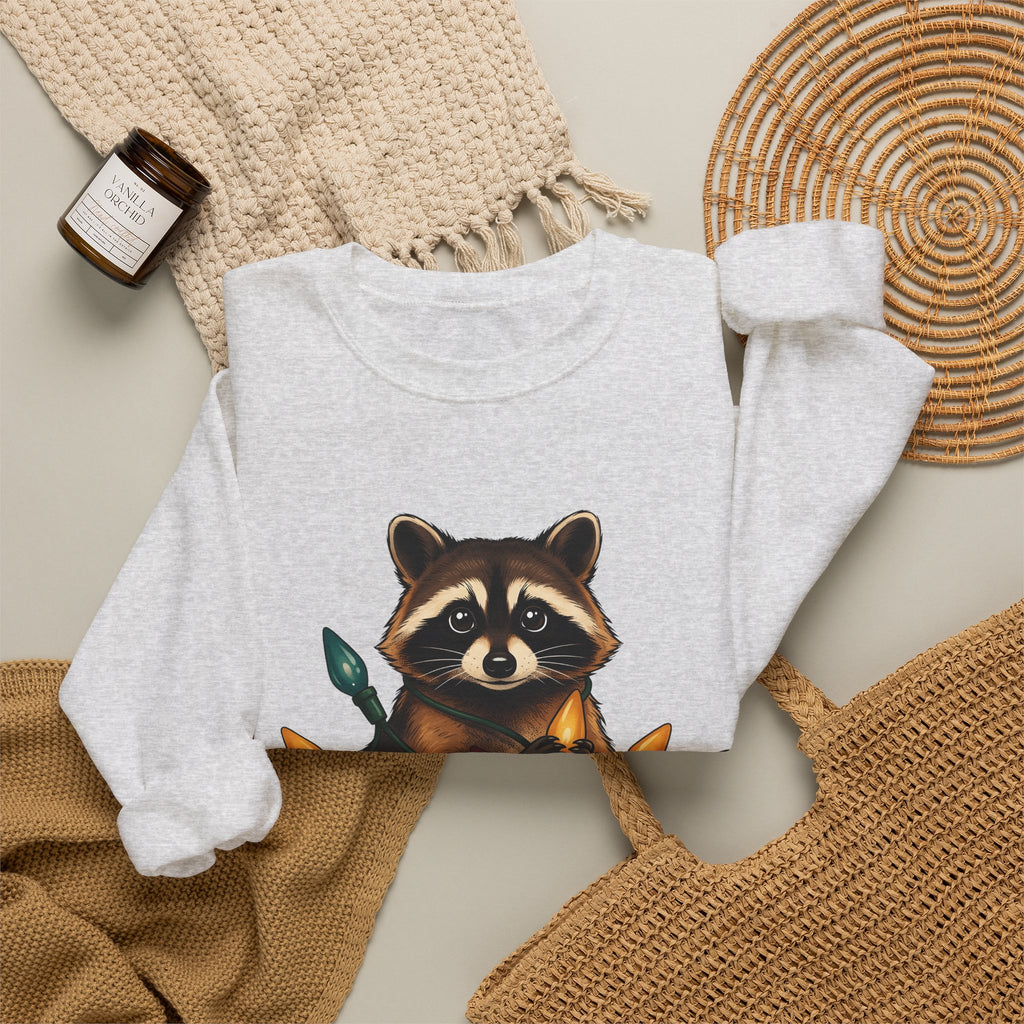 Raccoon Animals Seasonal Gift Playful Trash Panda Wildlife Fan Quirky Christmas Cartoon Sweatshirt